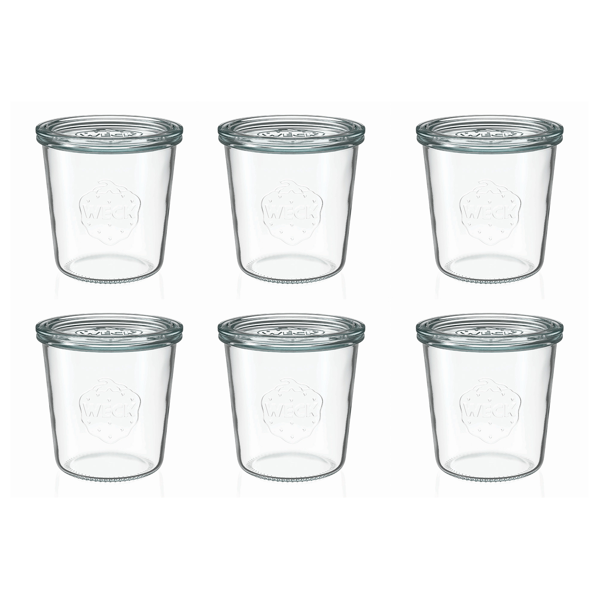 6x 580 ml WECK-sylteglass av terrintype med glasslokk RR 100