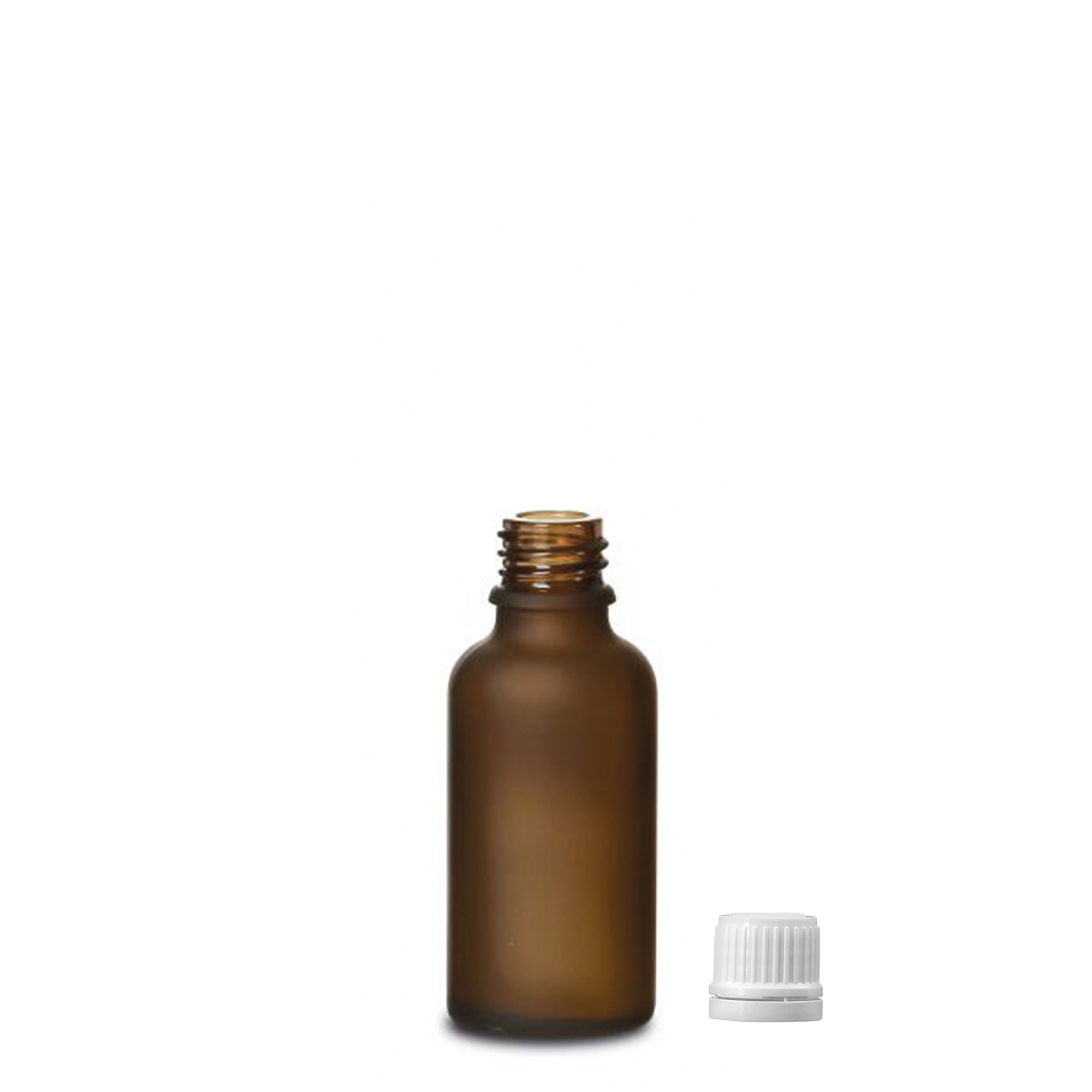 30 ml medisinflaske, glass, brunt frostet, åpning: DIN 18