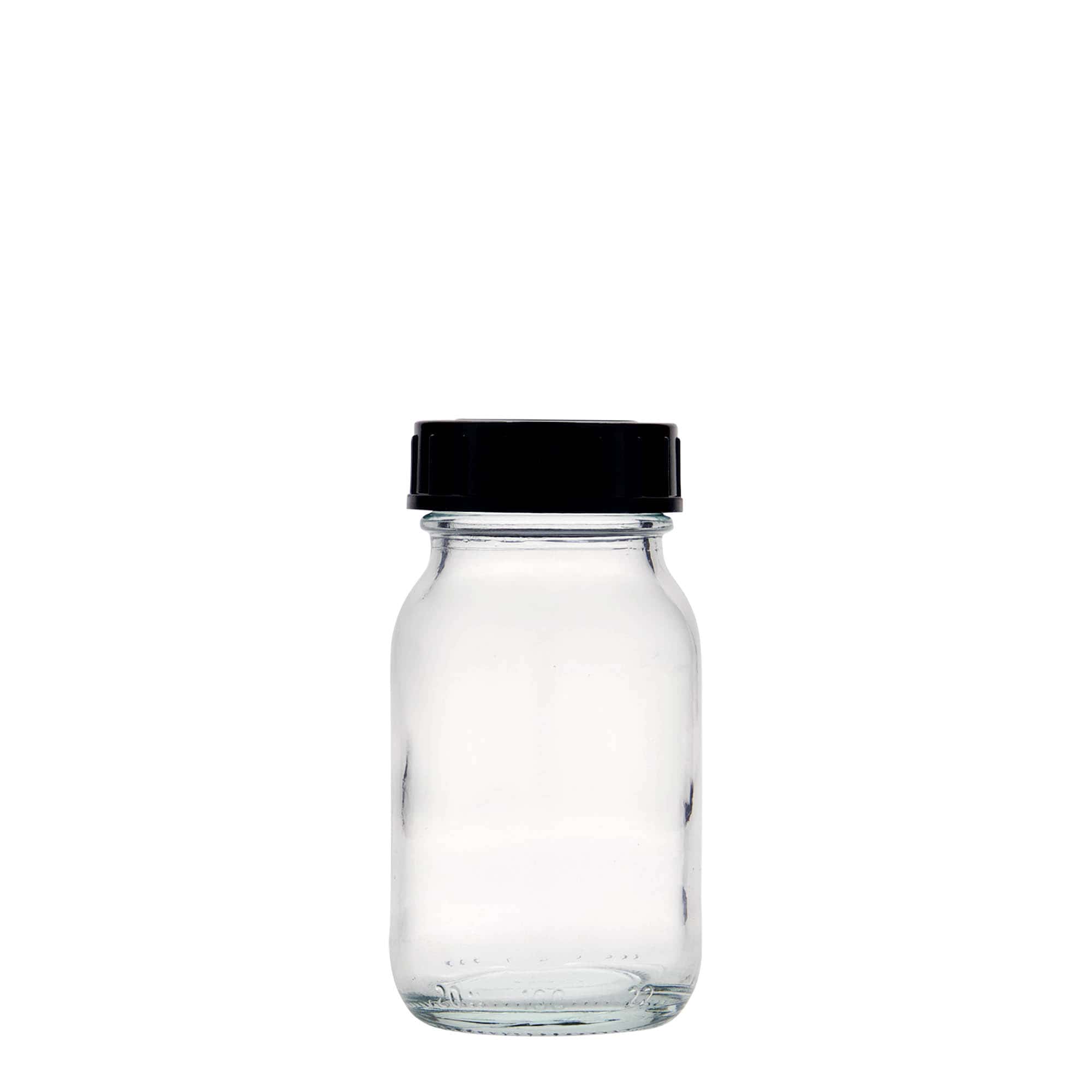100 ml vid hals glass, åpning: DIN 40