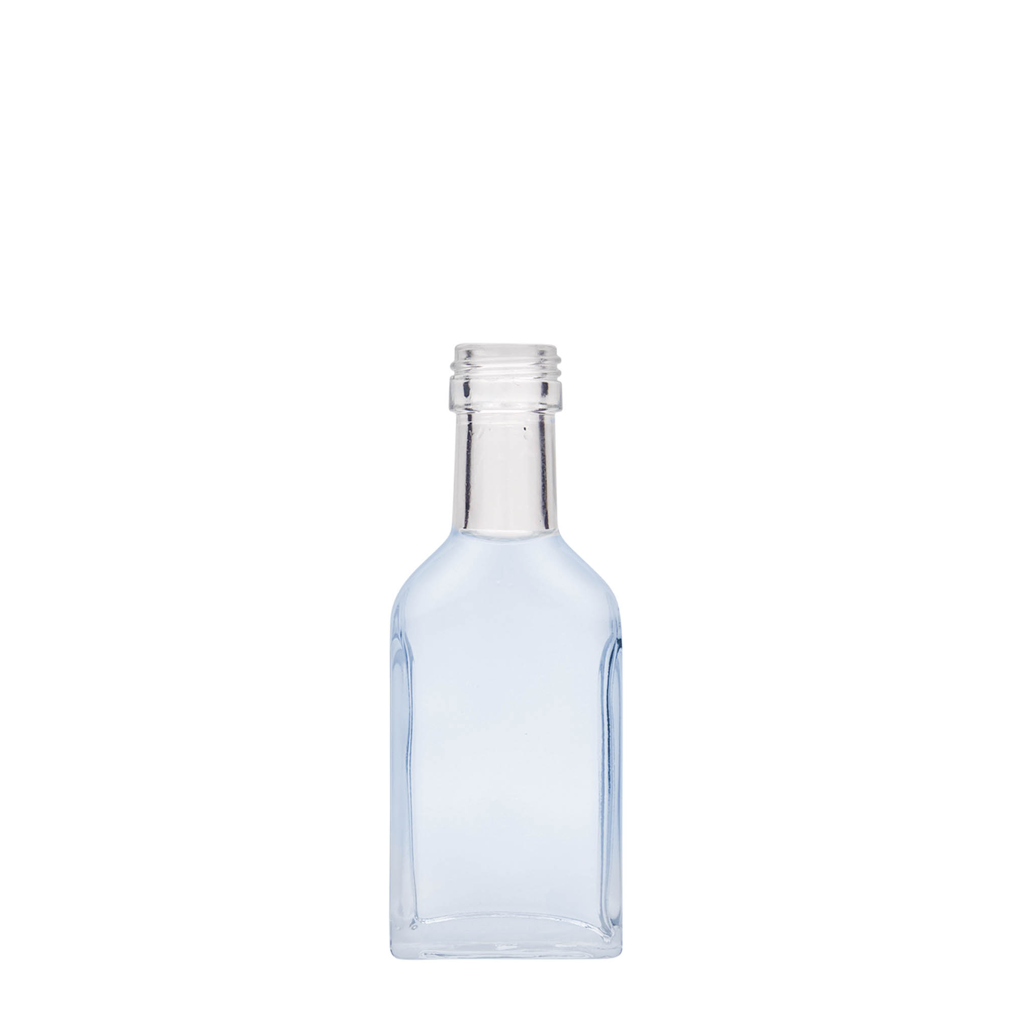 40 ml lommeflaske med lang hals, rektangulær, glass, åpning: PP 22