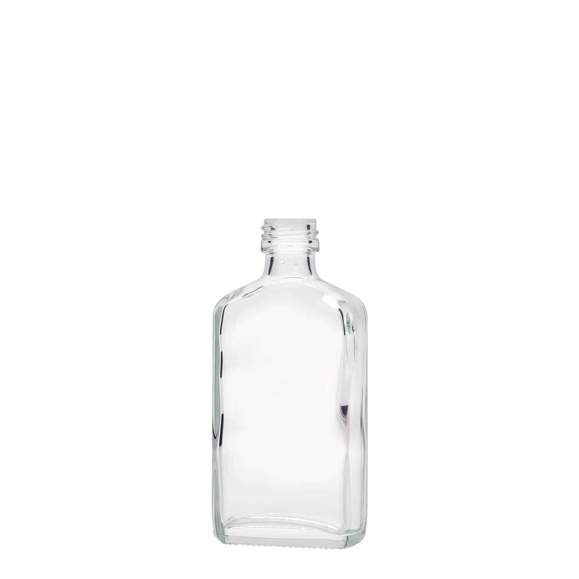 50 ml lommeflaske, firkantet, glass, åpning: PP 18