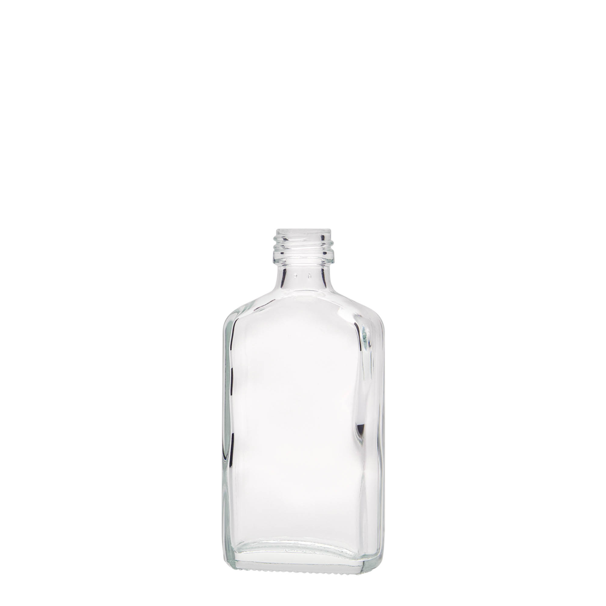 50 ml lommeflaske, rektangulær, glass, åpning: PP 18