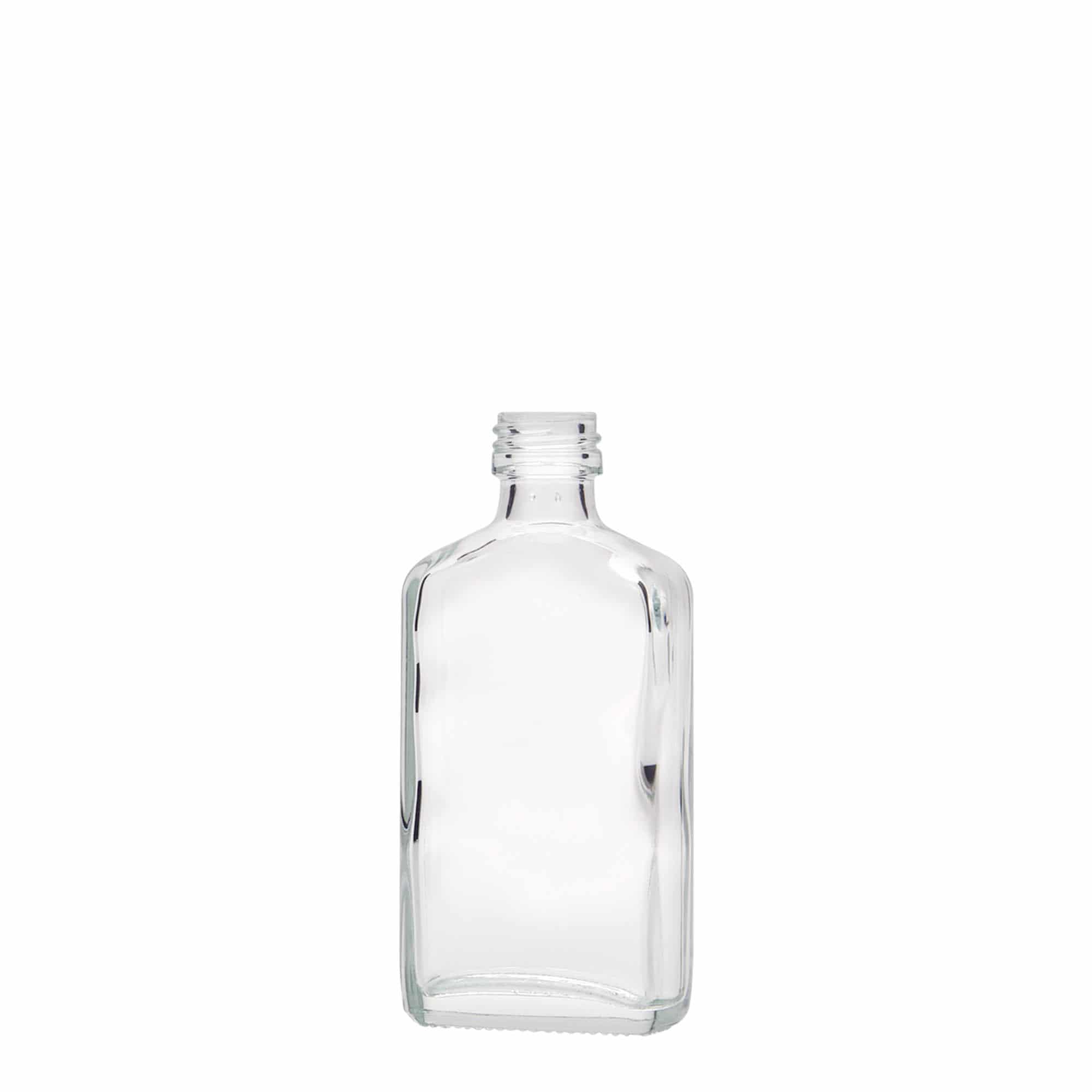 50 ml lommeflaske, rektangulær, glass, åpning: PP 18