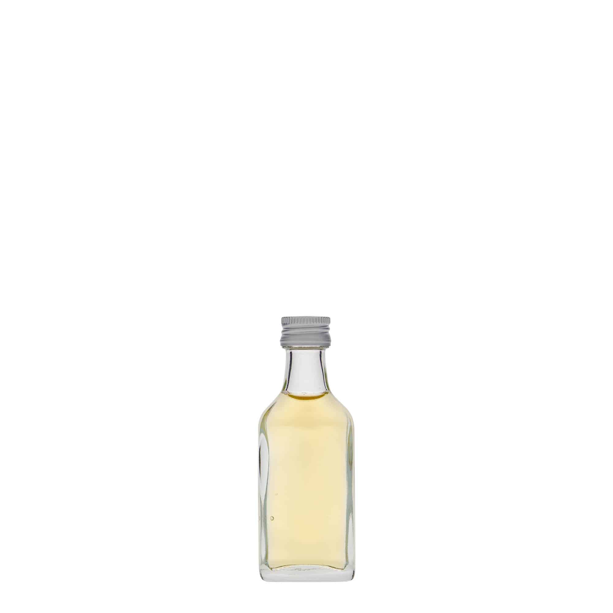 20 ml lommeflaske, rektangulær, glass, åpning: PP 18