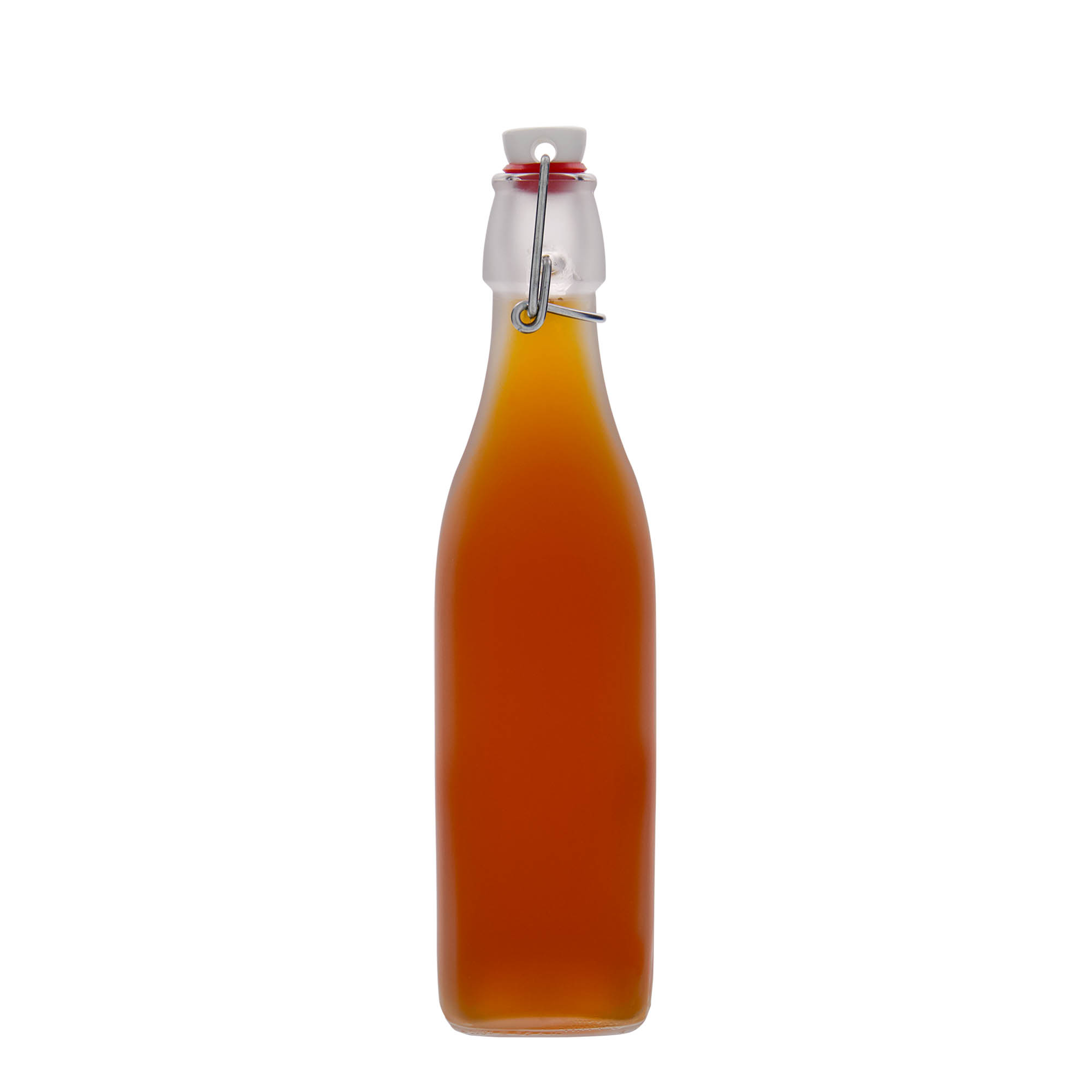 500 ml glassflaske 'Swing, firkantet, hvit, åpning: hengslet lukking