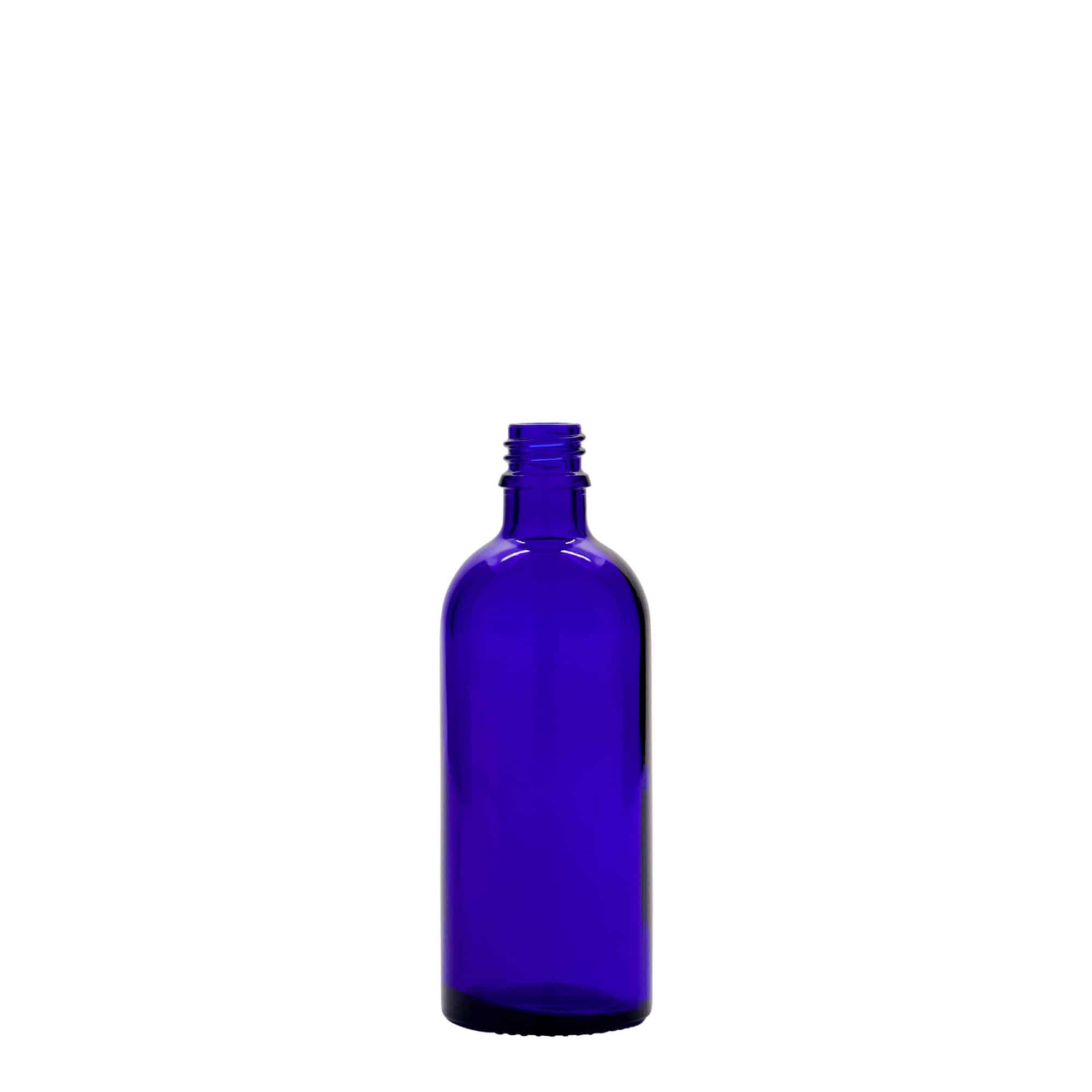 100 ml medisinflaske, glass, kongeblå, åpning: DIN 18 100 ml medisinflaske, glass, kongeblå, åpning: DIN 18