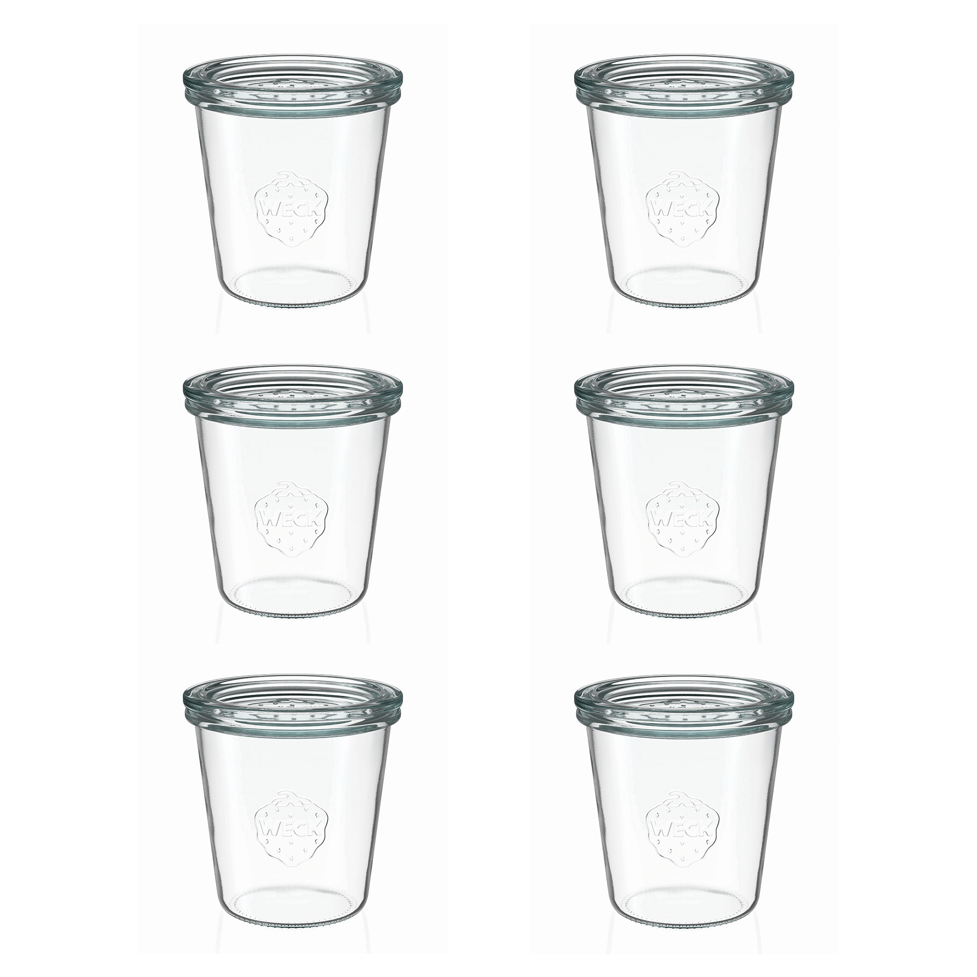 6x 290 ml høyt WECK-sylteglass av terrintype med glasslokk RR 80
