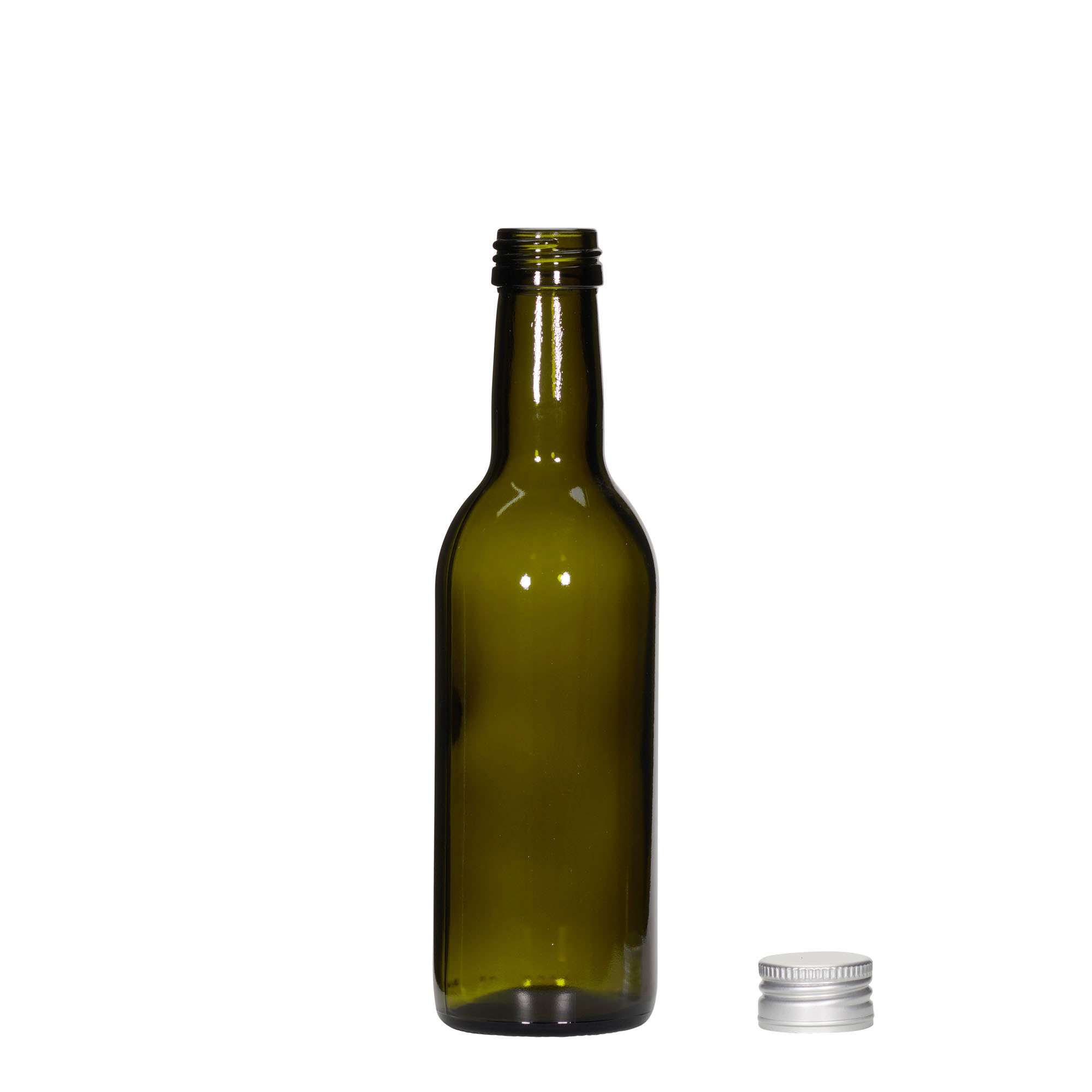 250 ml glassflaske 'Bordeaux', antikkgrønn, åpning: PP 28