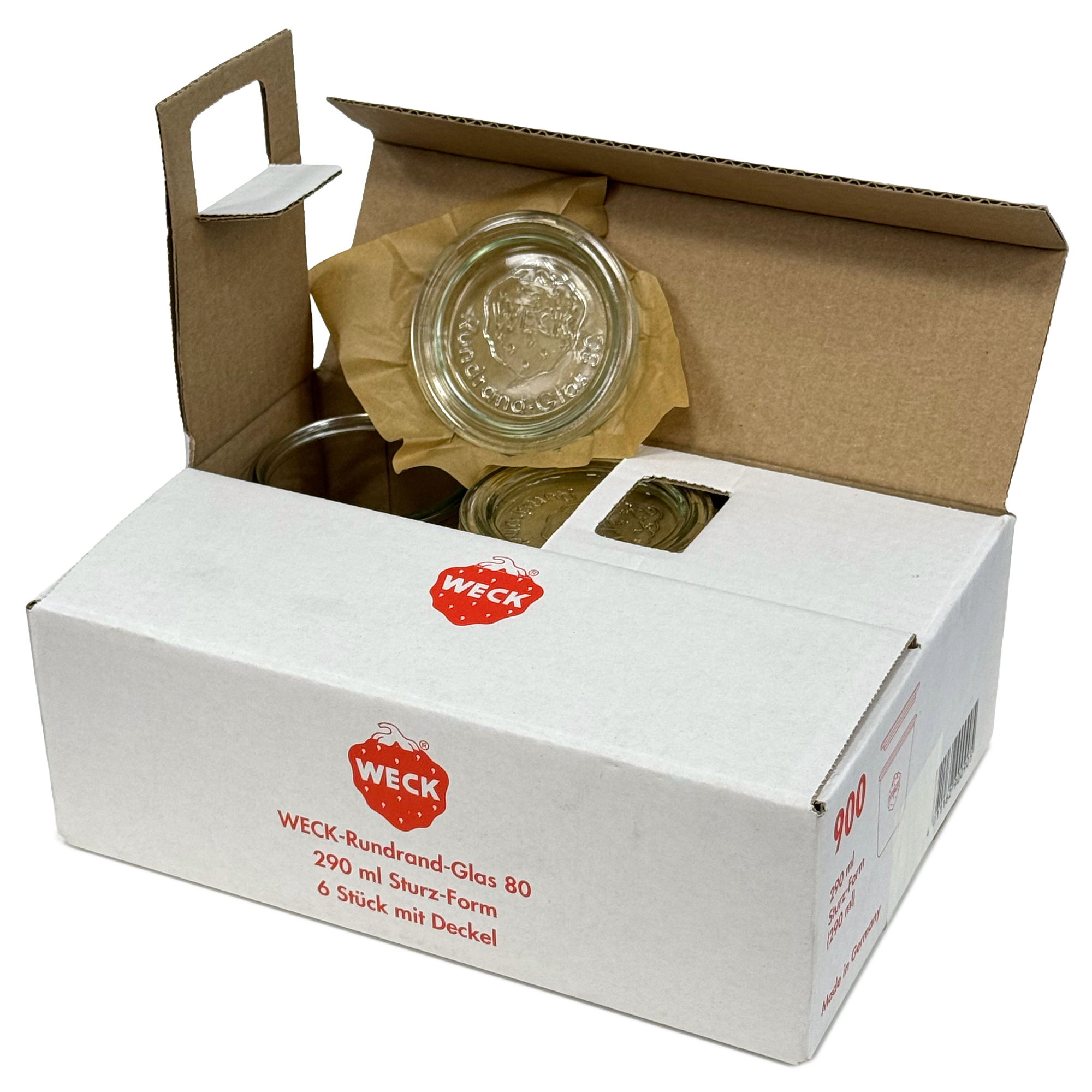 6x 290 ml høyt WECK-sylteglass av terrintype med glasslokk RR 80