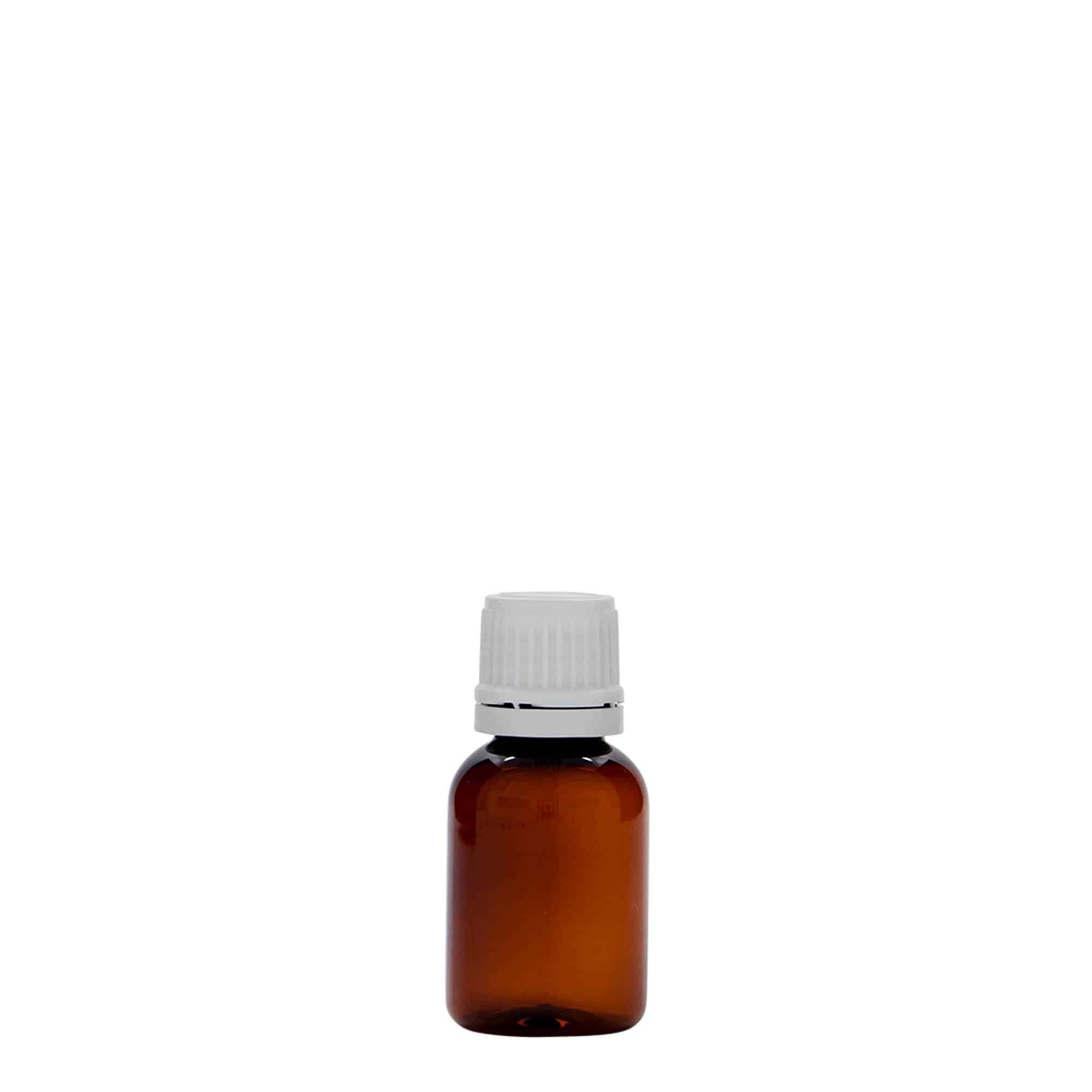 20 ml PET-medisinflaske "Easy Living", brun, plast, åpning: DIN 18