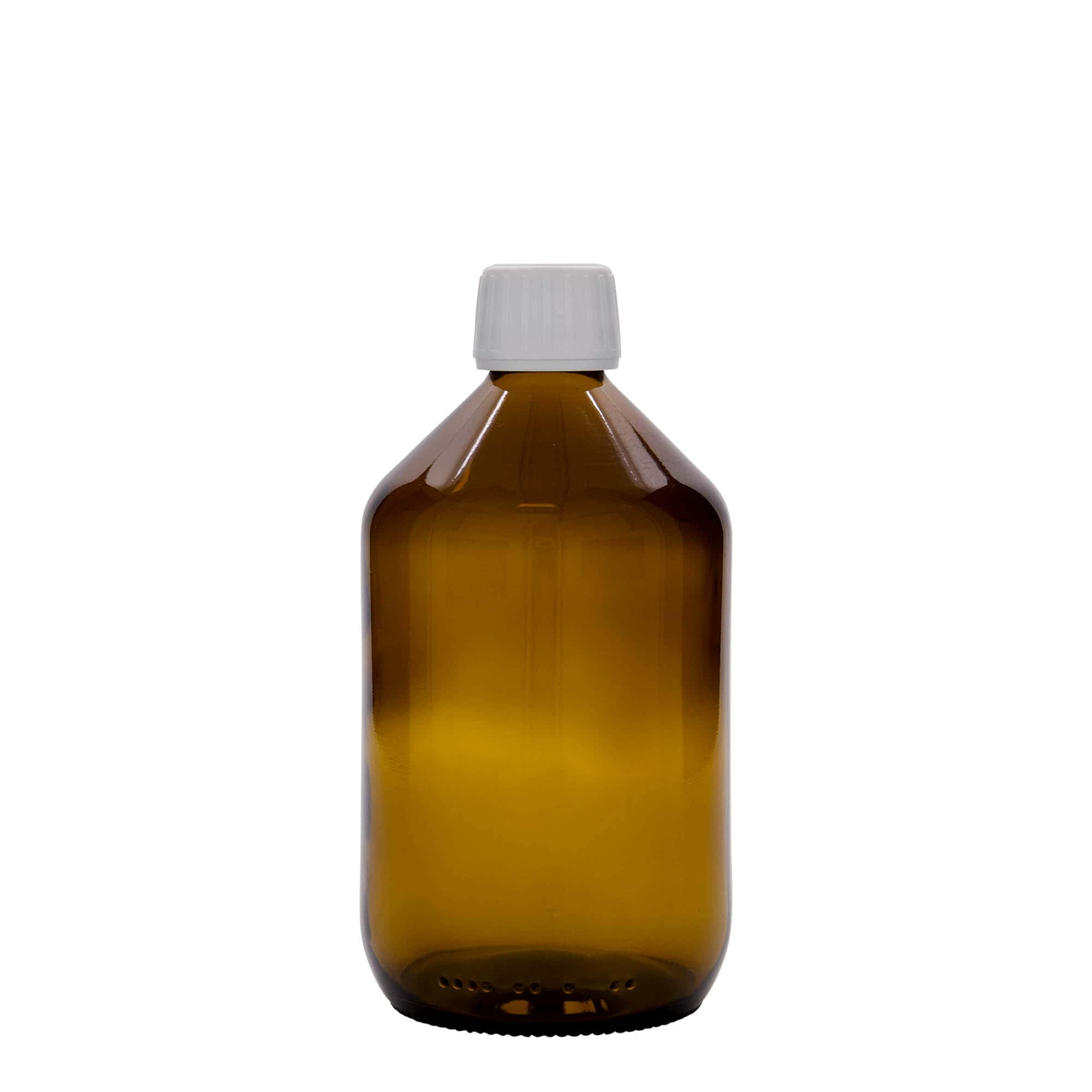 500 ml medisinsk flaske, brun, glass, åpning: PP 28