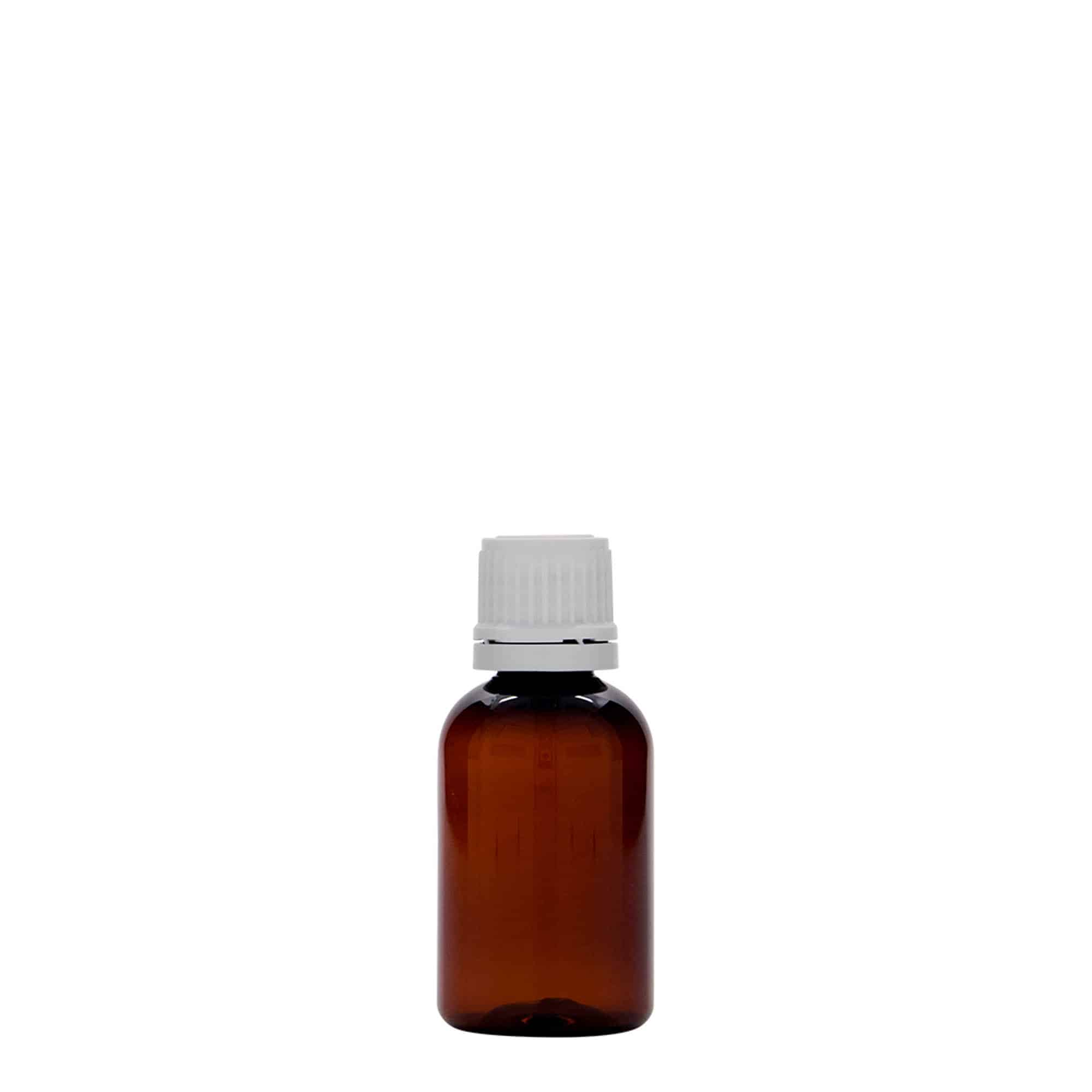 30 ml PET-medisinflaske "Easy Living", brun, plast, åpning: DIN 18