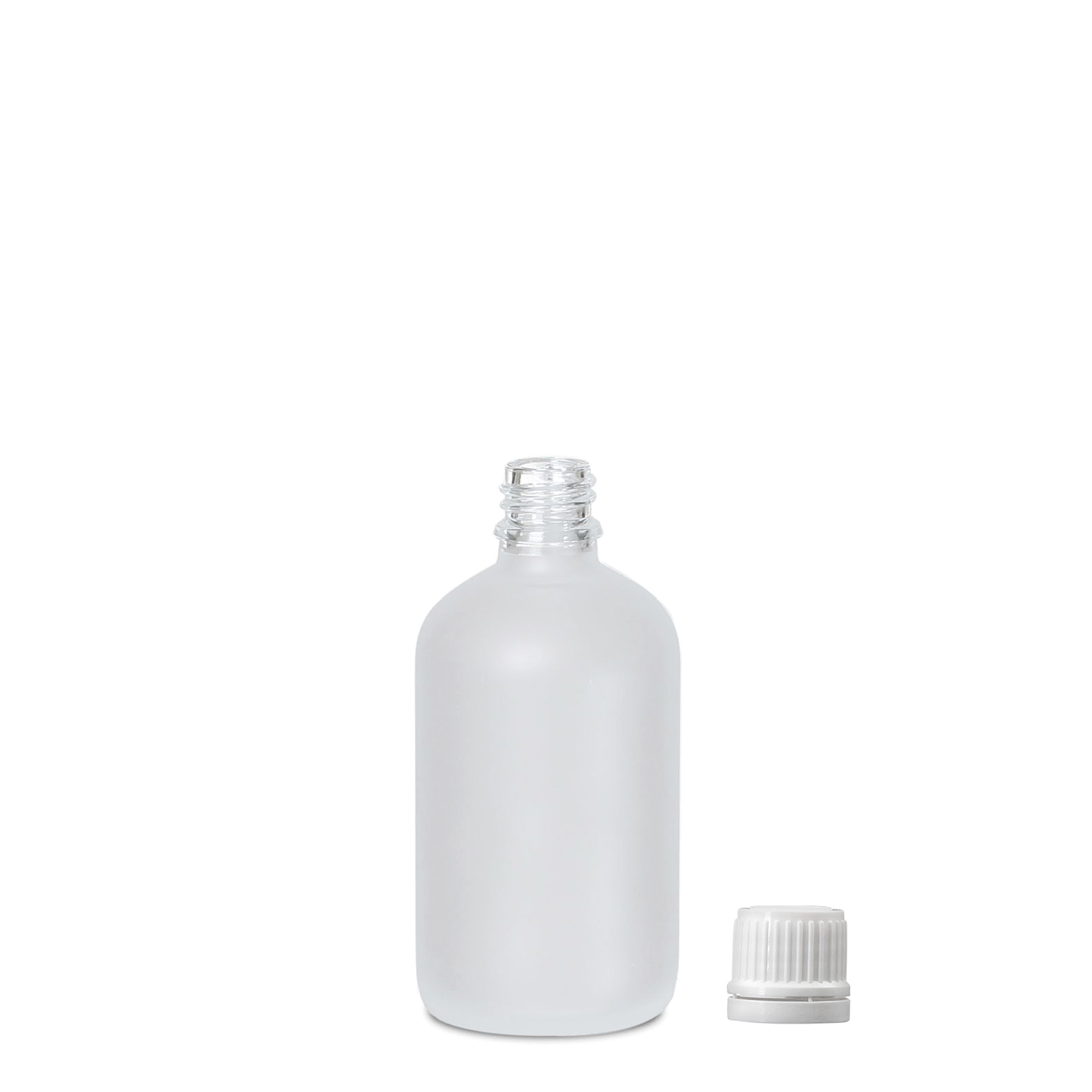 100 ml medisinsk flaske, glass, frostet, åpning: DIN 18