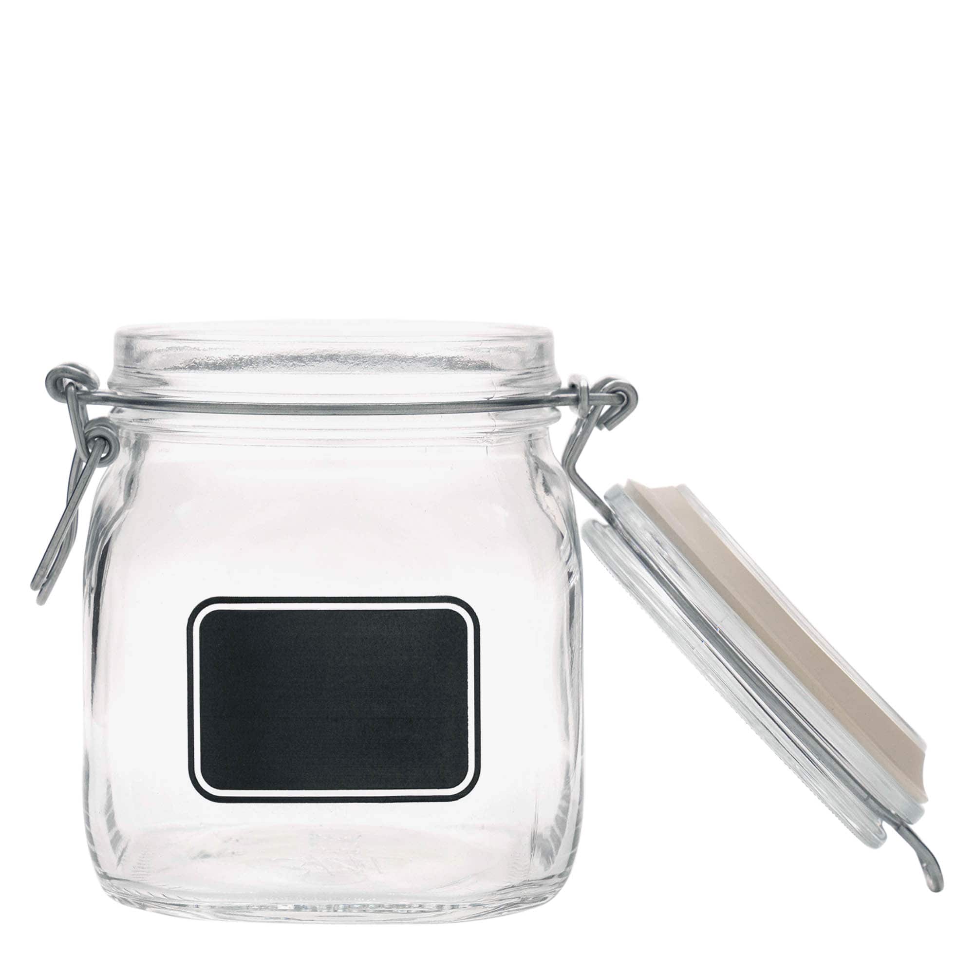 750 ml trådhettelokkglass 'Fido', motiv: etikettfelt, kvadratisk, åpning: trådhettelokkslås 750 ml trådhettelokkglass 'Fido', motiv: etikettfelt, kvadratisk, åpning: trådhettelokkslås