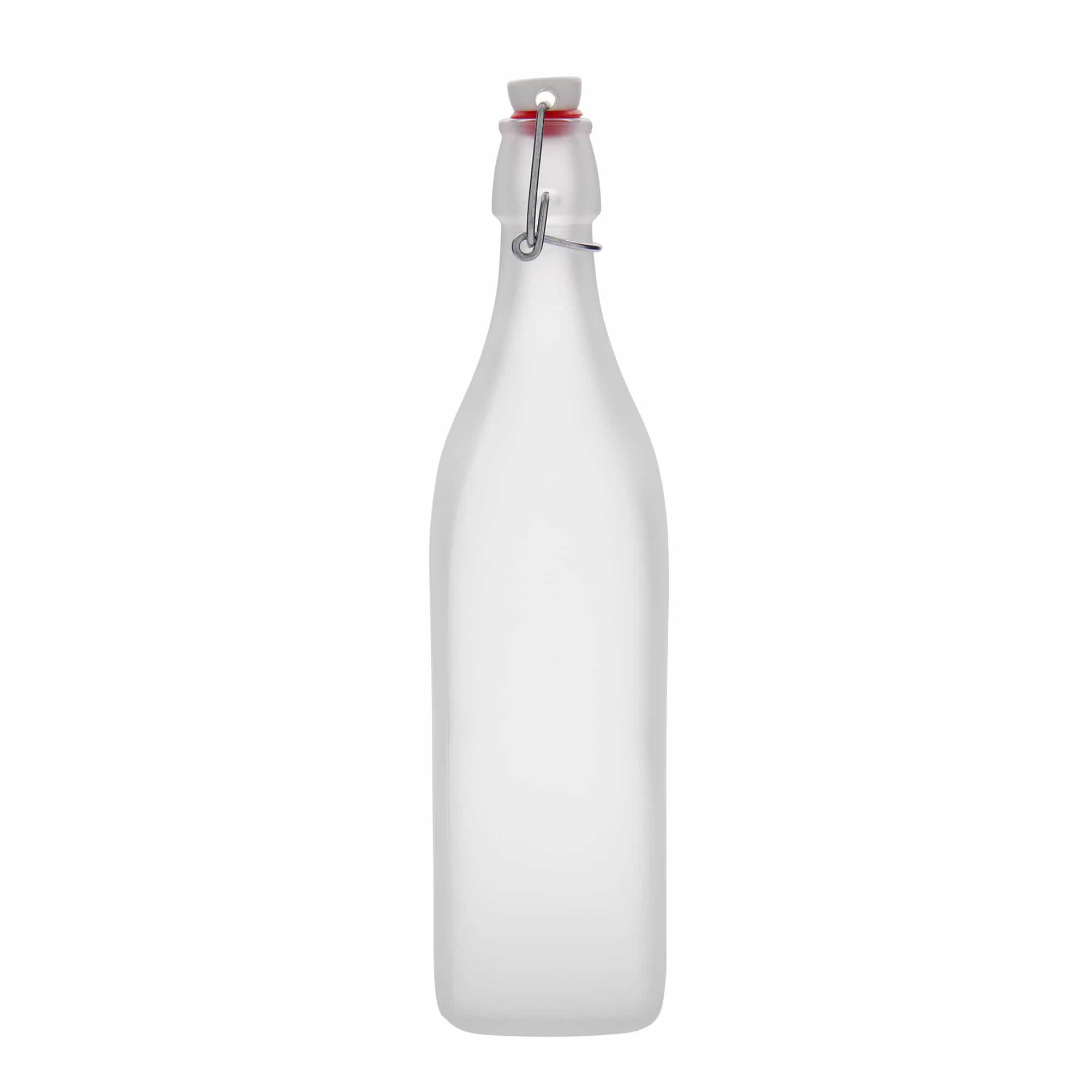 1.000 ml glassflaske 'Swing, firkantet, frostet, åpning: hengslelås