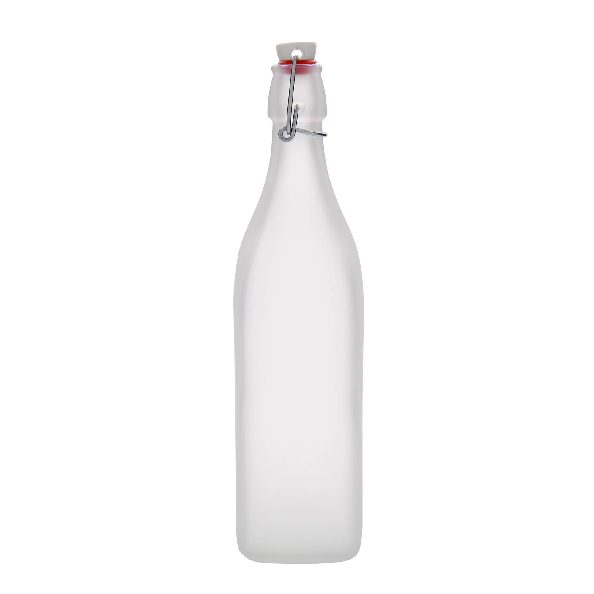 1.000 ml glassflaske 'Swing, firkantet, frostet, åpning: hengslelås