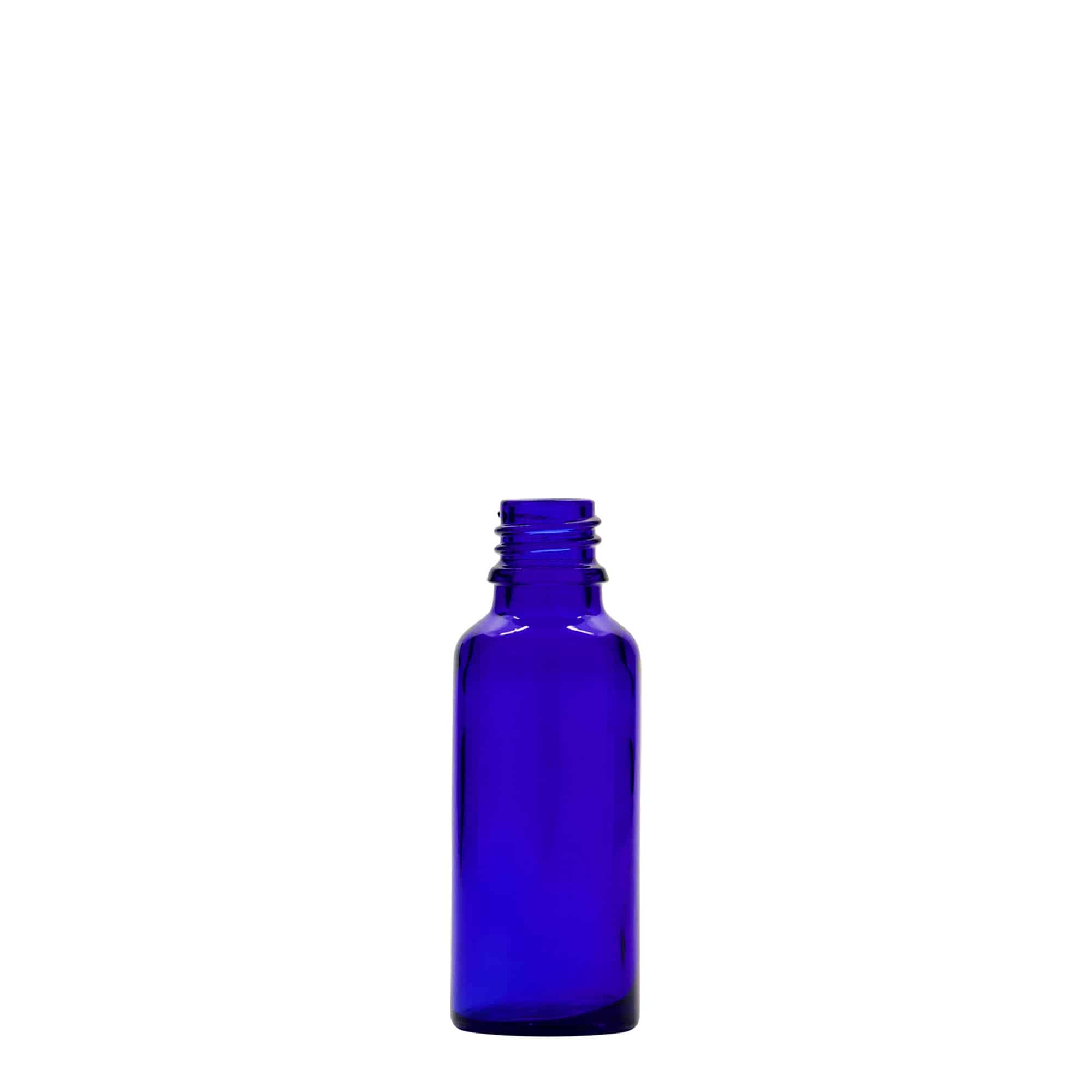 30 ml medisinflaske, glass, kongeblå, åpning: DIN 18 30 ml medisinflaske, glass, kongeblå, åpning: DIN 18