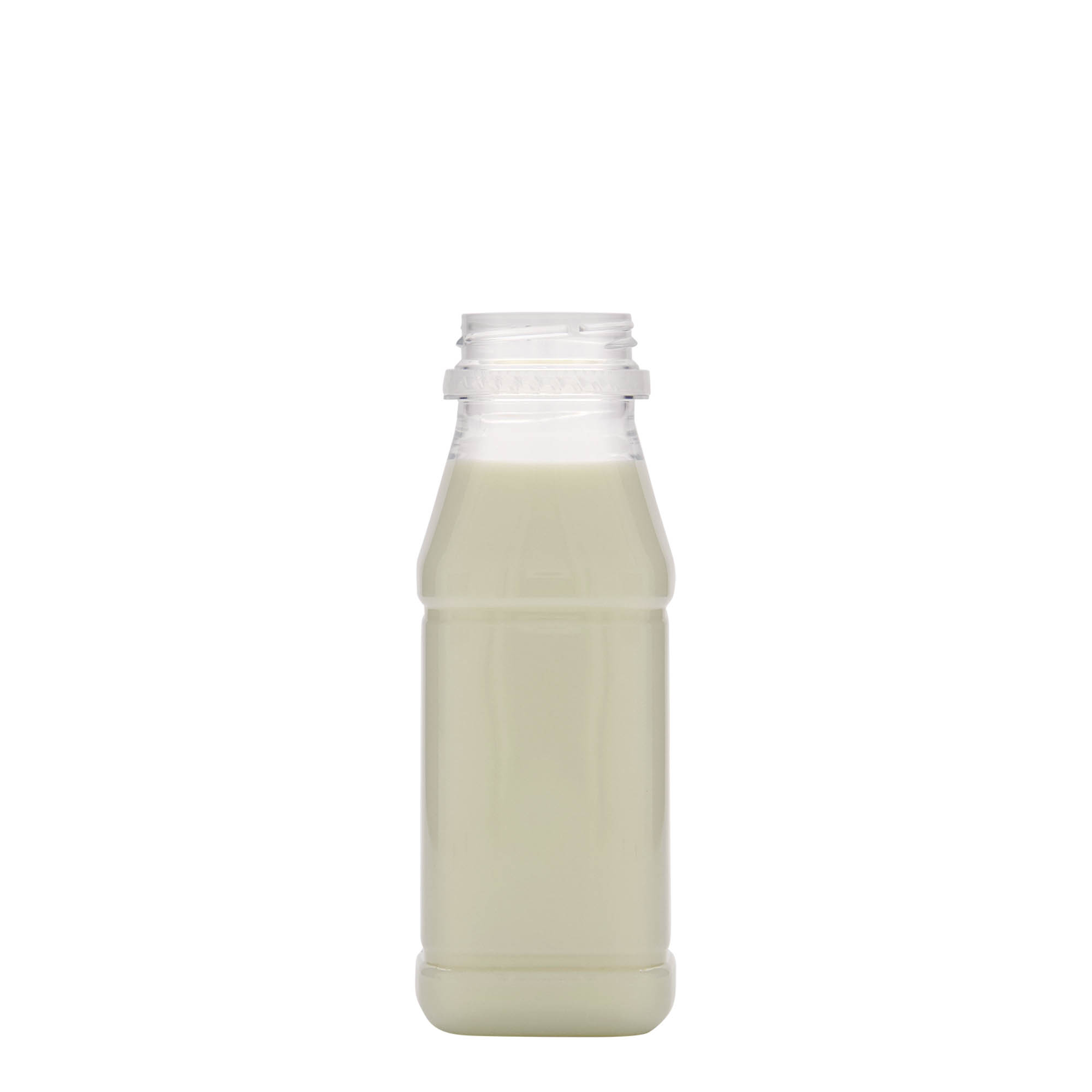 250 ml PET-flaske 'Milk and Juice Carré', firkantet, plast, åpning: 38 mm 250 ml PET-flaske 'Milk and Juice Carré', firkantet, plast, åpning: 38 mm