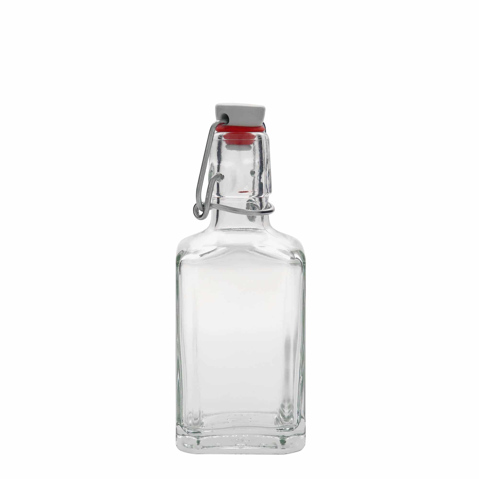 250 ml glassflaske "Rialto", kvadratisk, åpning: Bøylelokk