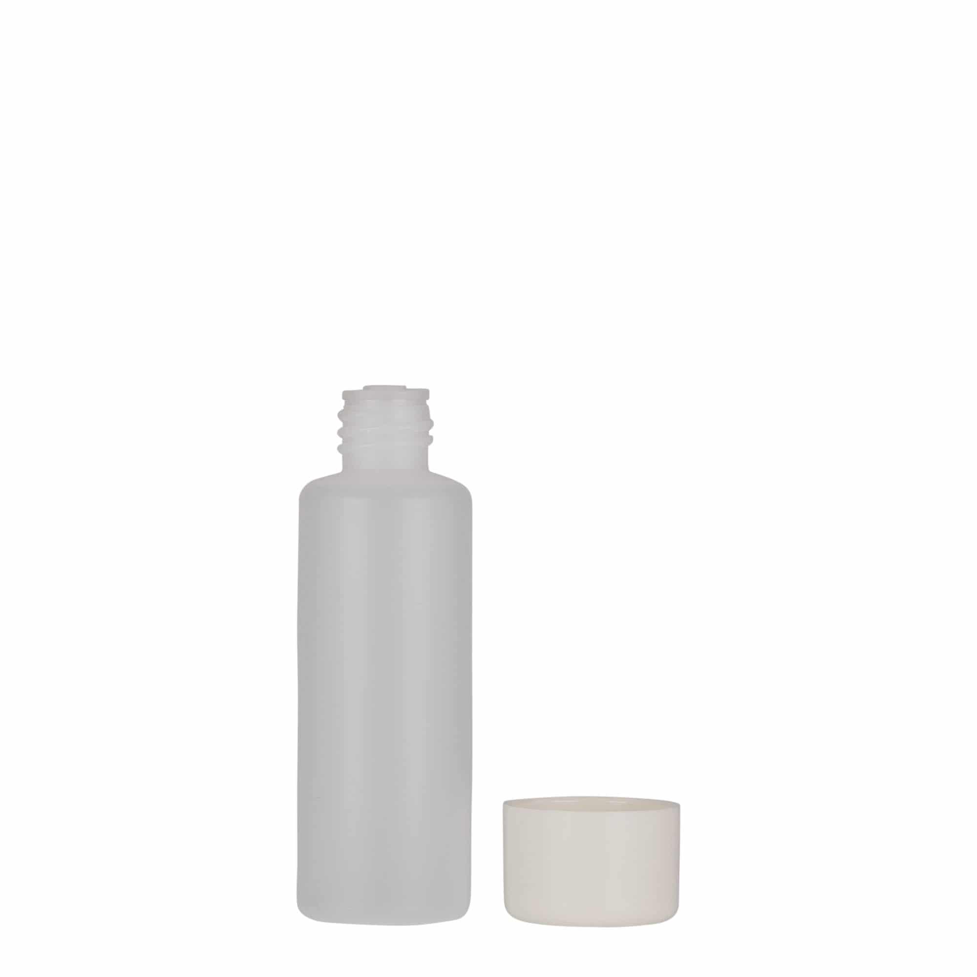 50 ml rundflaske, PE-plast, natur, åpning: Skrulokk