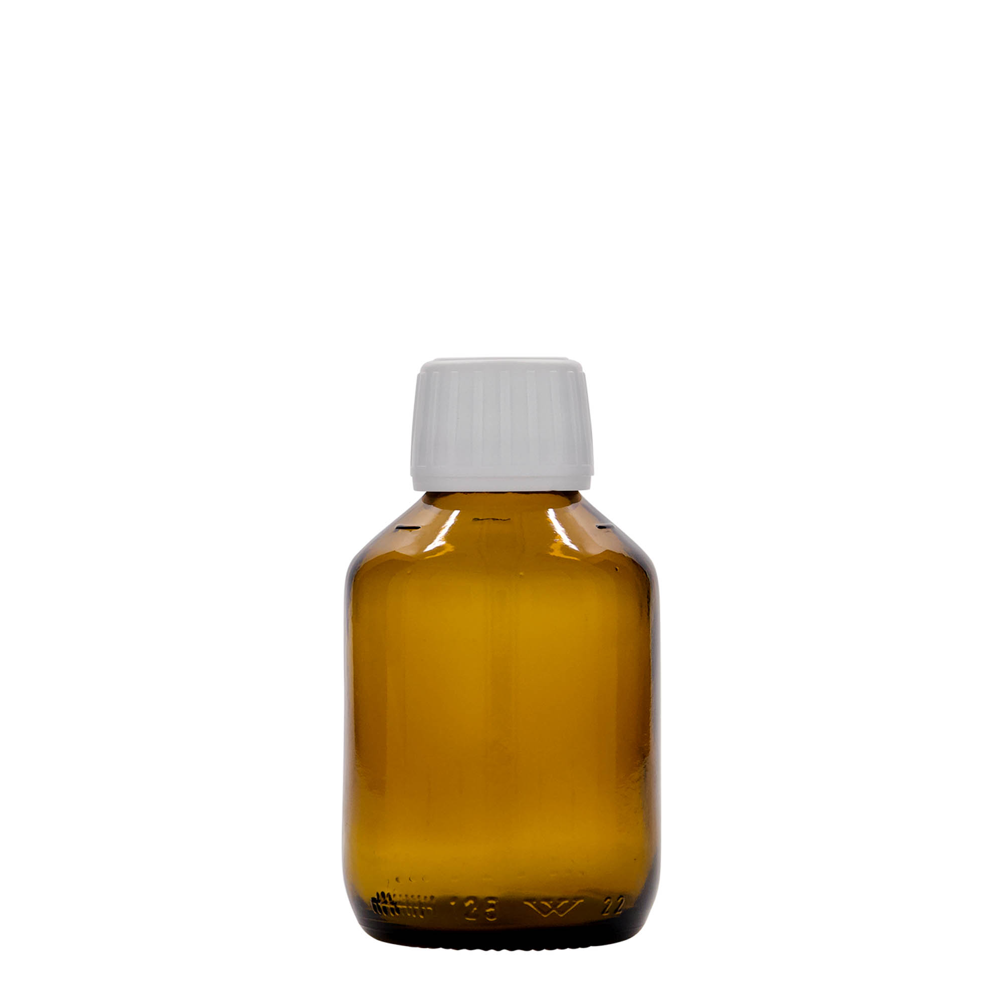 125 ml medisinflaske, brun, glass, åpning: PP 28
