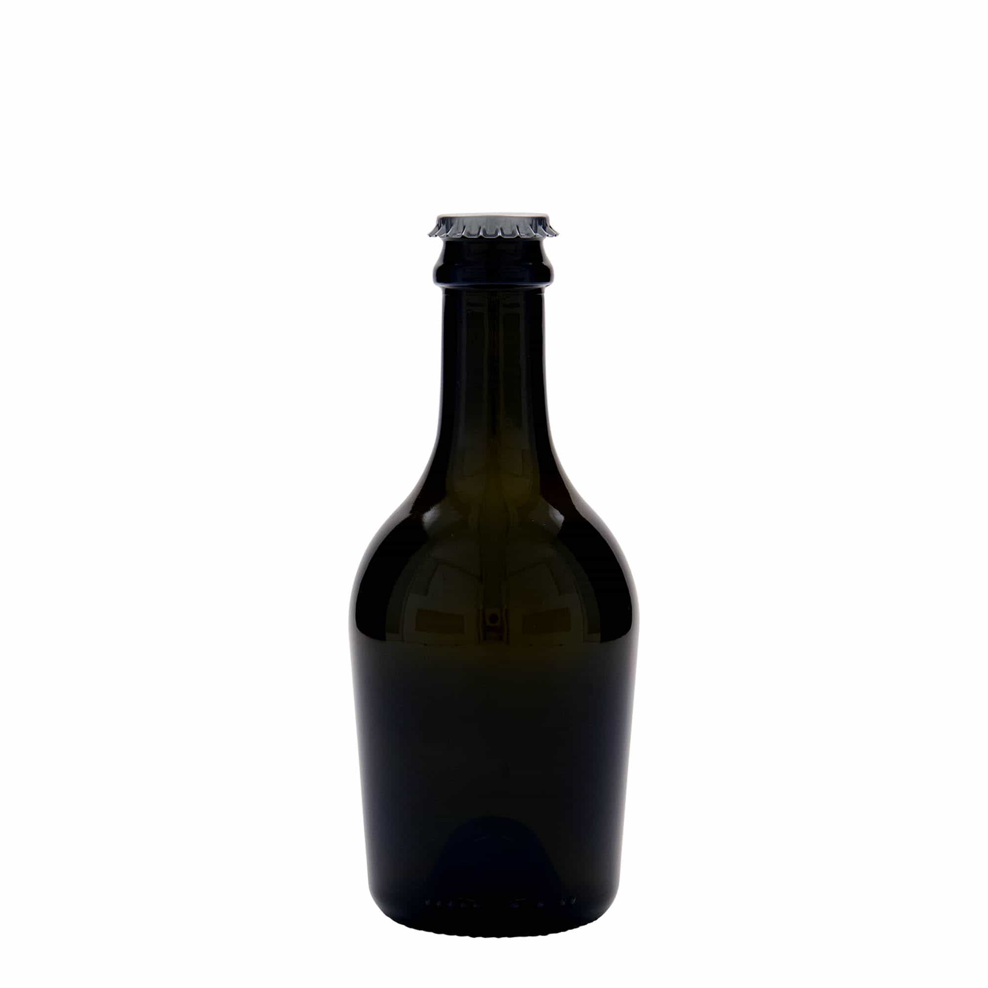 330 ml øl-/champagneflaske "Butterfly", glass, antikkgrønn, åpning: Kronlokk