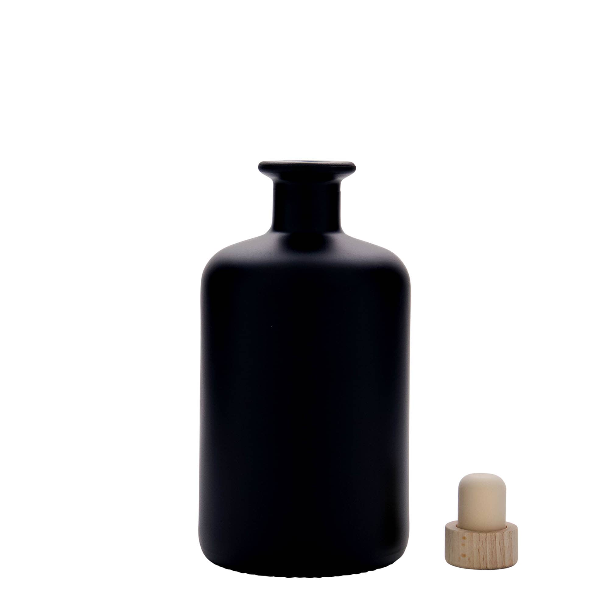500 ml glassflaske apoteker, svart, åpning: kork