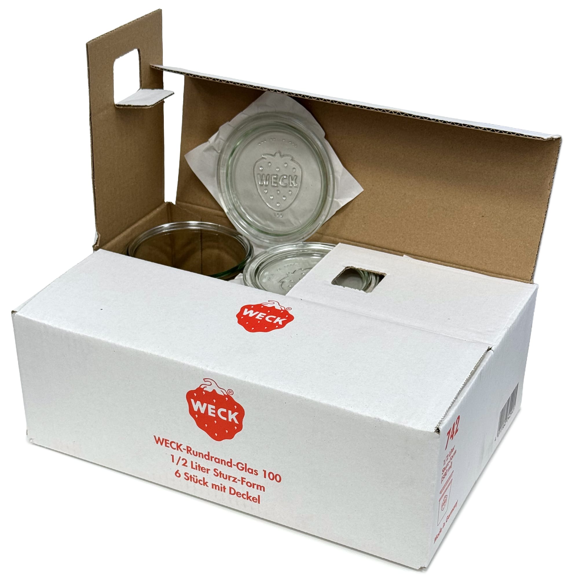 6x 580 ml WECK-sylteglass av terrintype med glasslokk RR 100