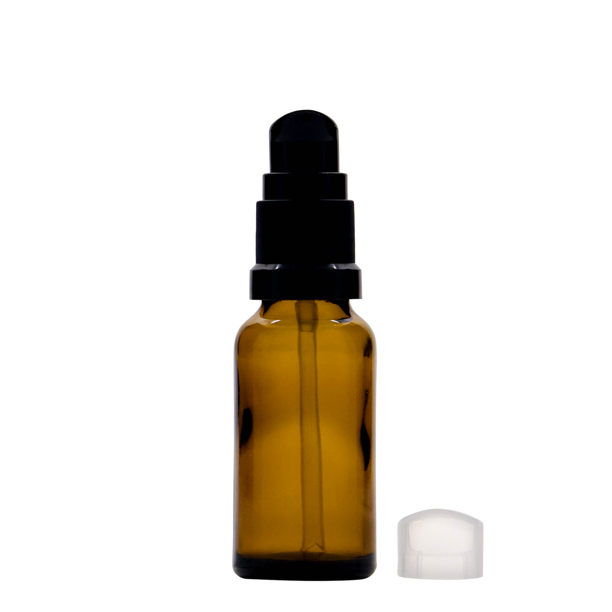 20 ml medisinsk flaske med lotionpumpe, glass, brun, åpning: DIN 18 20 ml medisinsk flaske med lotionpumpe, glass, brun, åpning: DIN 18