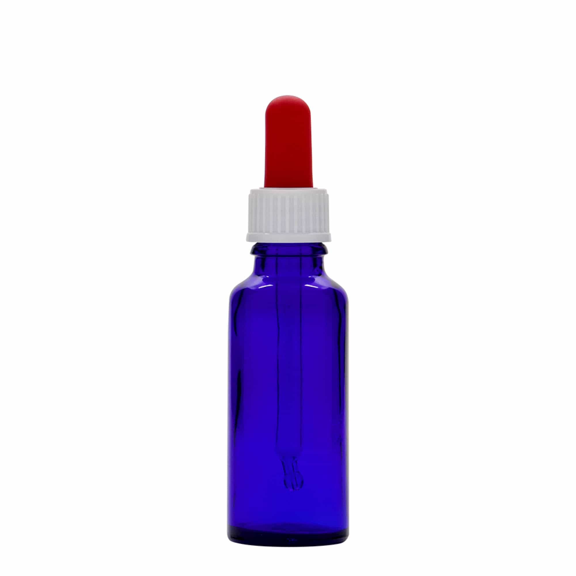 30 ml pipetteflaske medisin, glass, kongeblå-rød, åpning: DIN 18