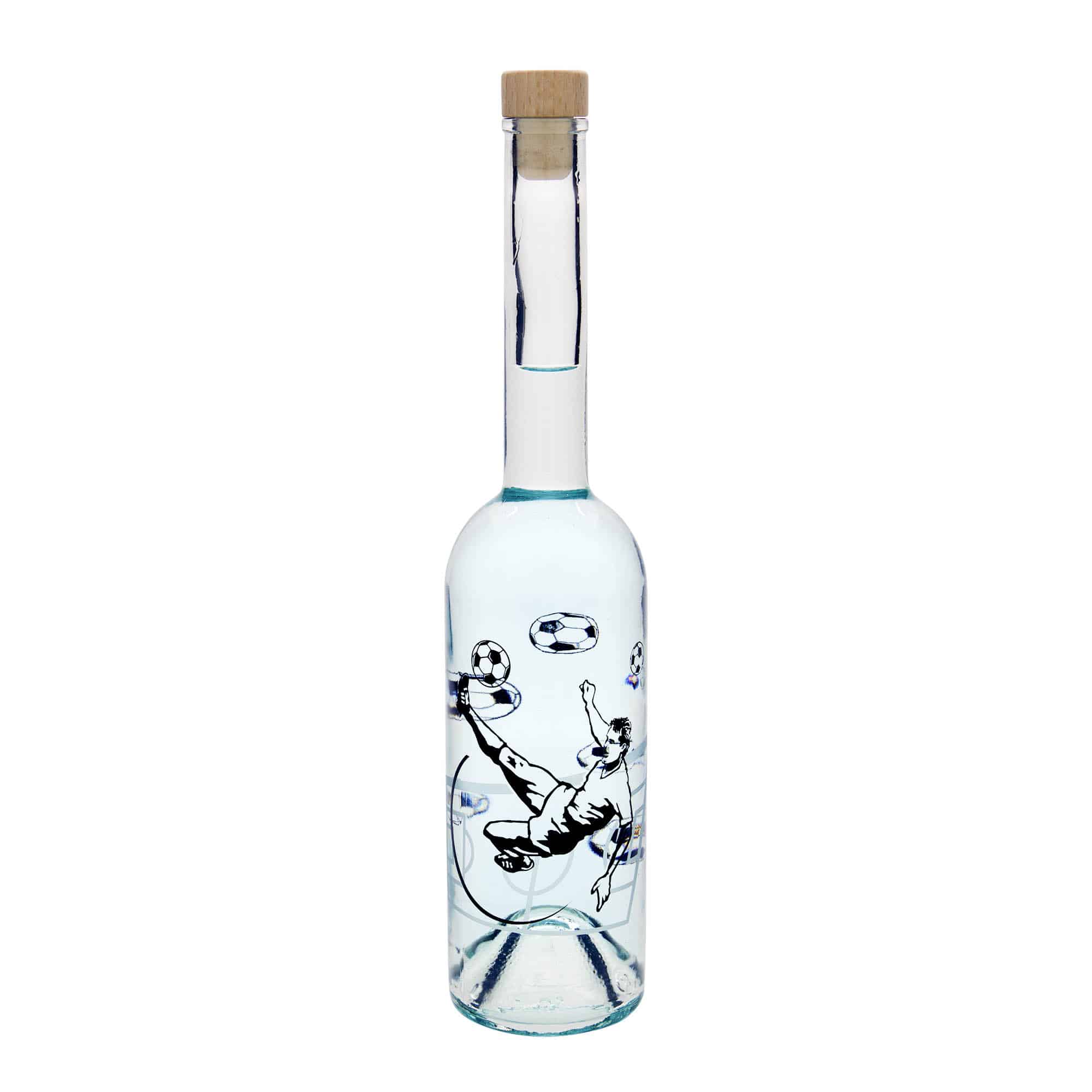 500 ml glassflaske "Opera", motiv: Fotballspiller, åpning: Kork