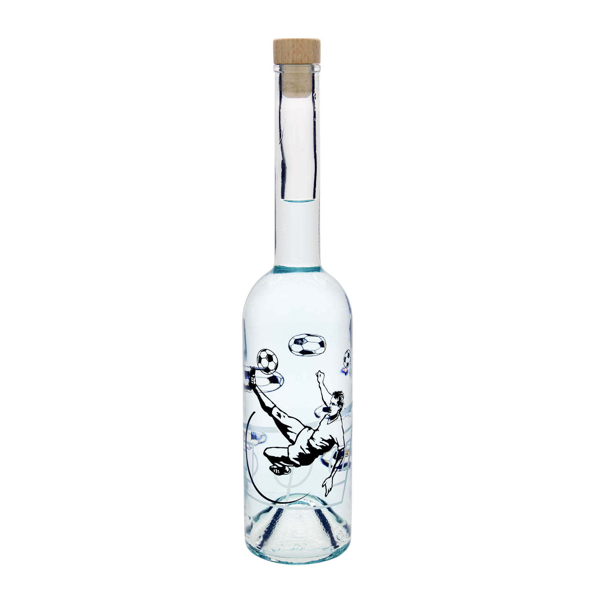 500 ml glassflaske 'Opera', motiv: fotballspiller, åpning: kork