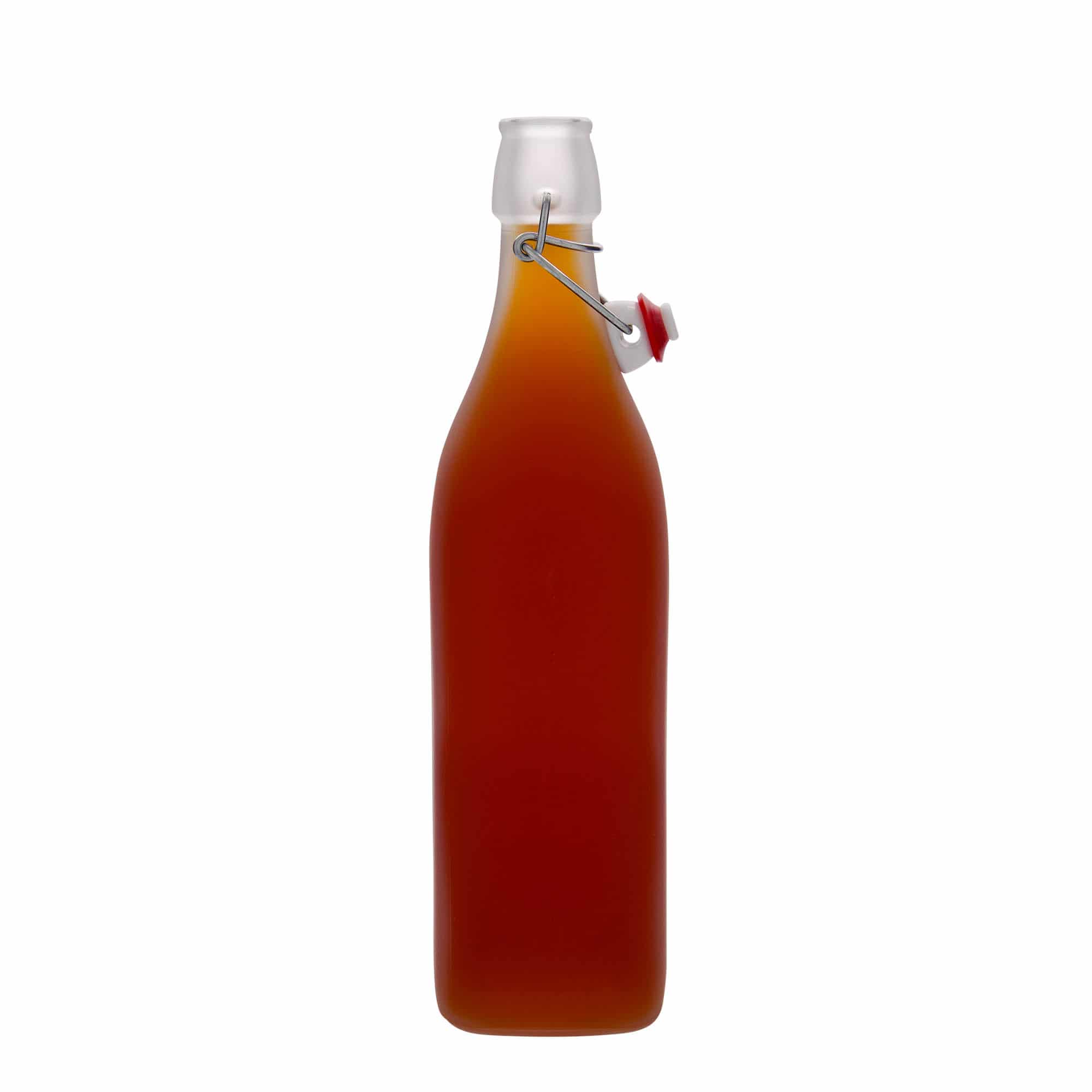 1000 ml glassflaske "Swing, kvadratisk, hvit, åpning: Bøylelokk