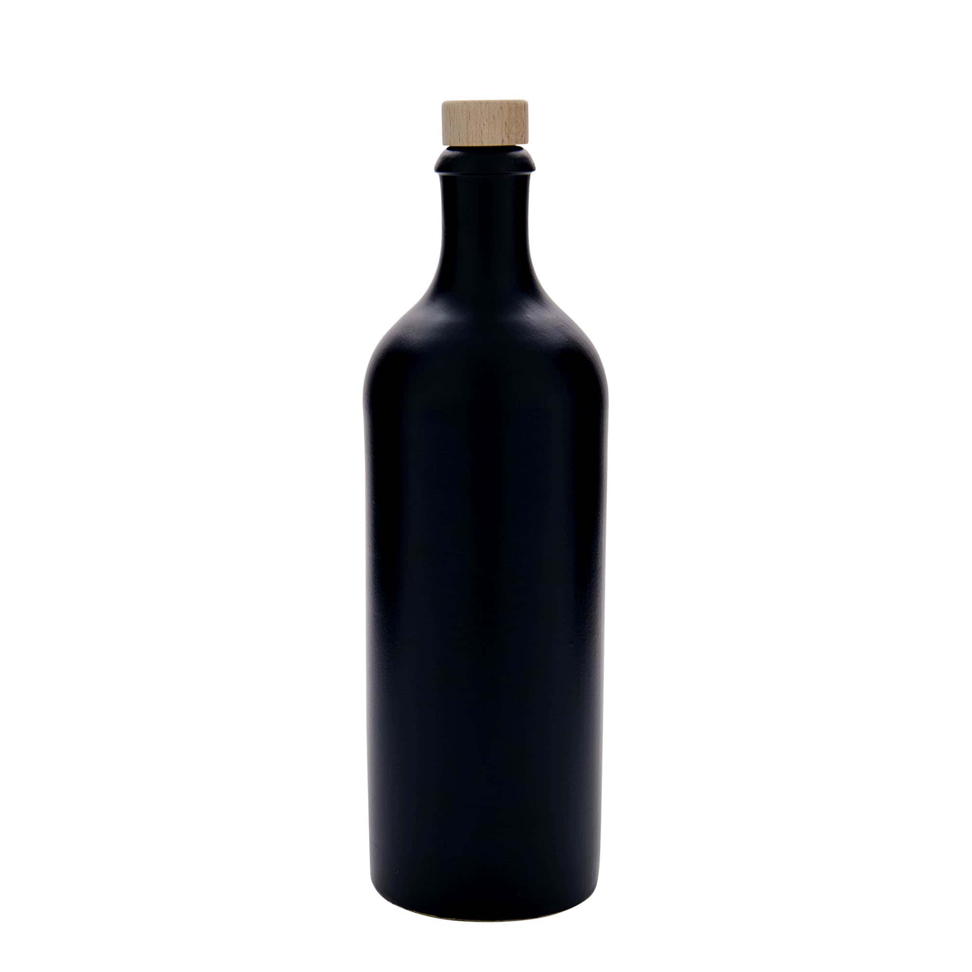 750 ml leirkrus, steintøy, svart, åpning: Kork