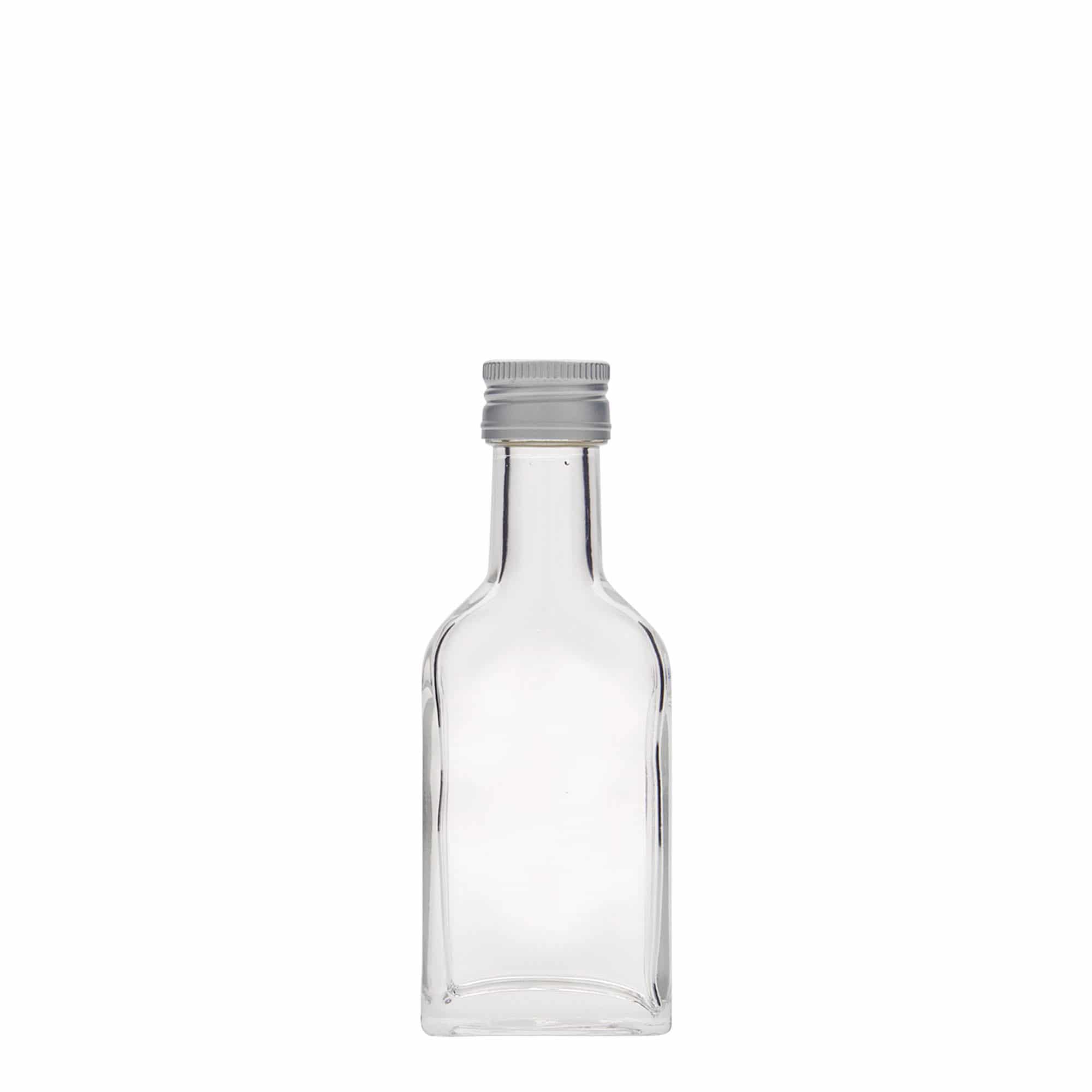 40 ml lommeflaske med lang hals, rektangulær, glass, åpning: PP 22