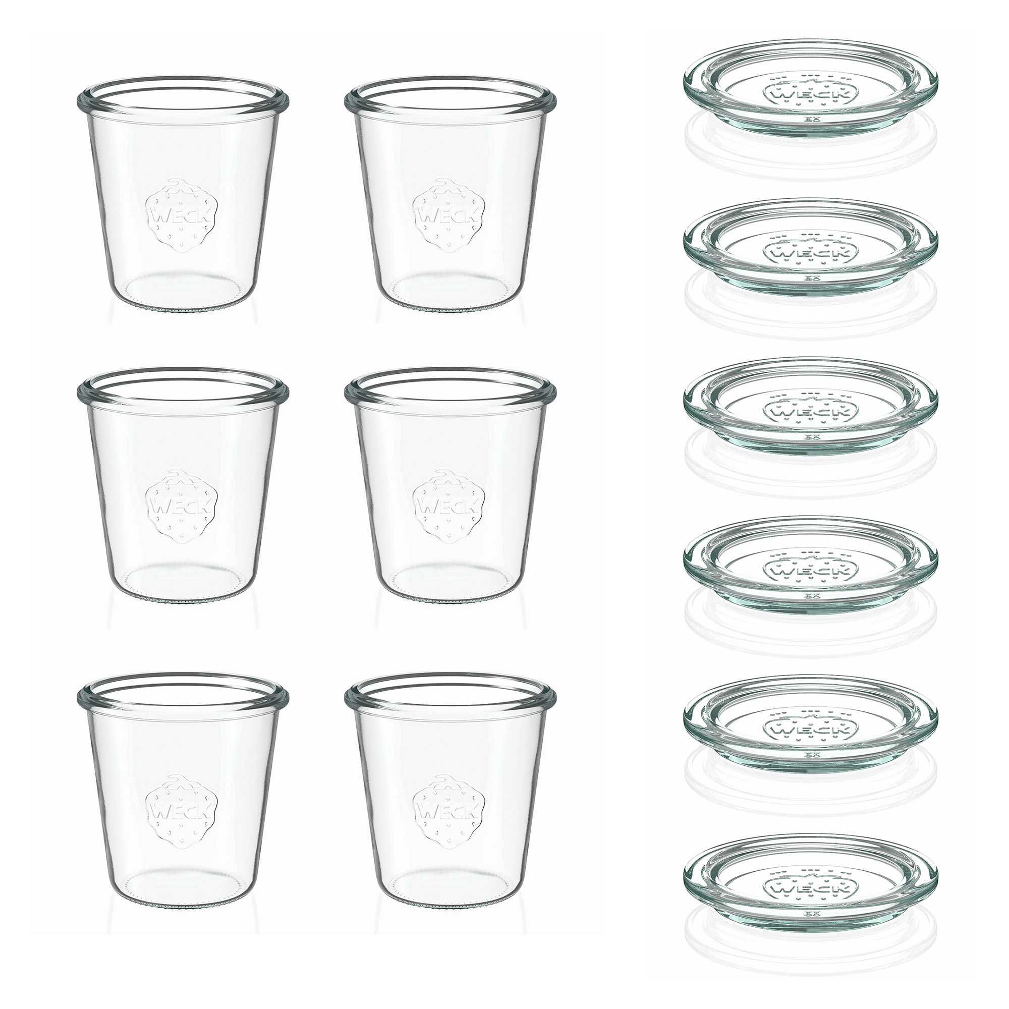 6x 290 ml høyt WECK-sylteglass av terrintype med glasslokk RR 80