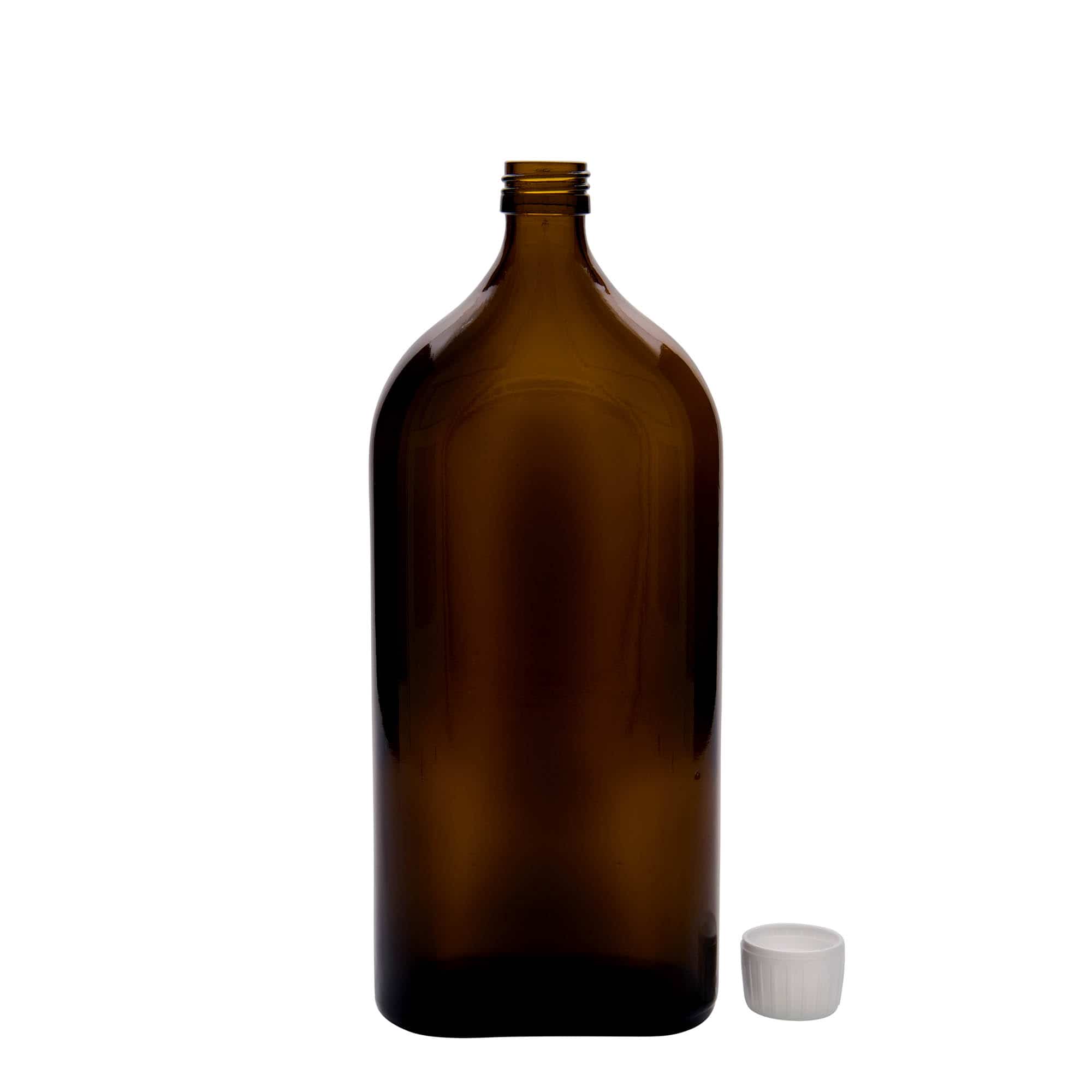 1000 ml medisinflaske Meplat, oval, glass, brun, åpning: PP 28