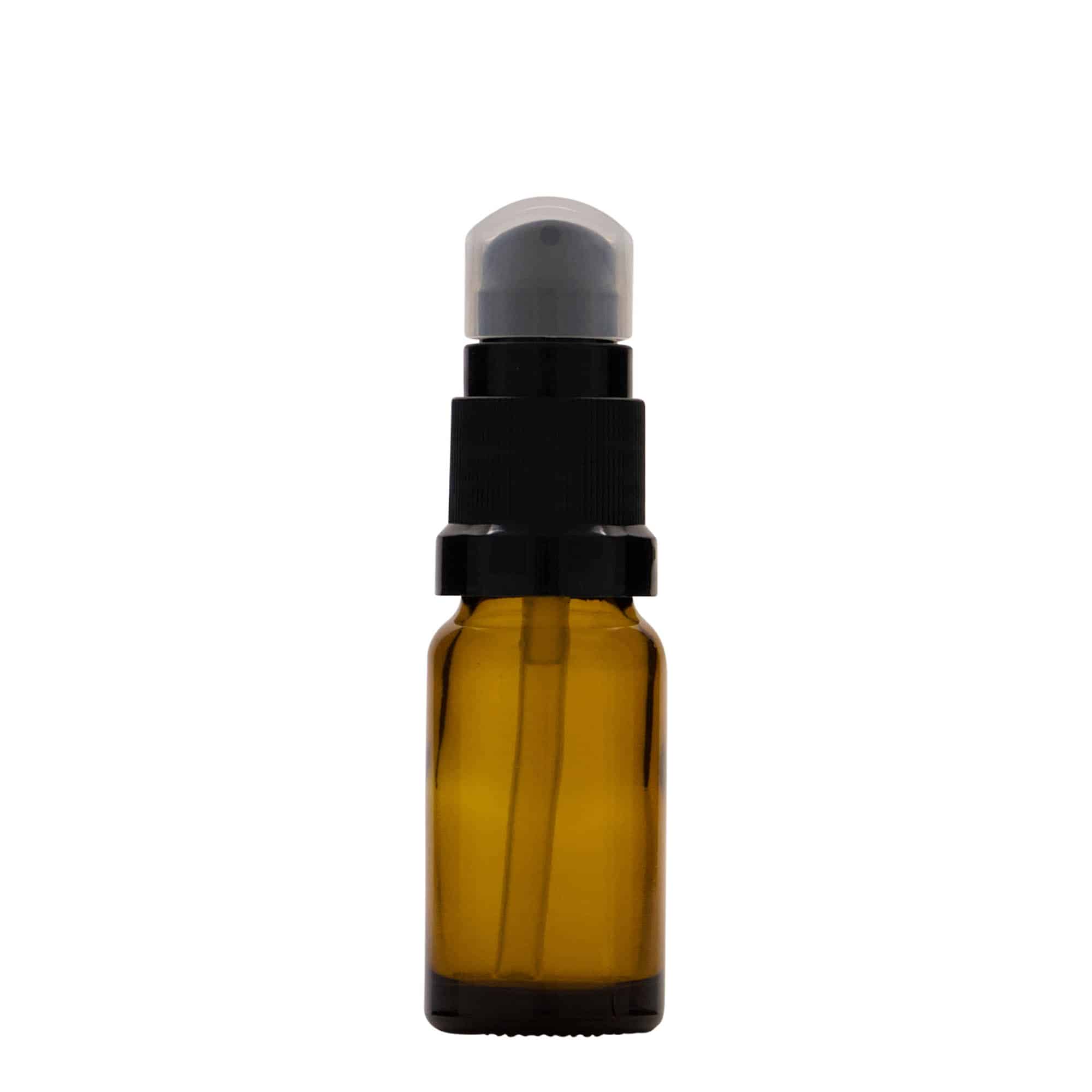 10 ml medisinflaske med lotionpumpe, glass, brun, åpning: DIN 18
