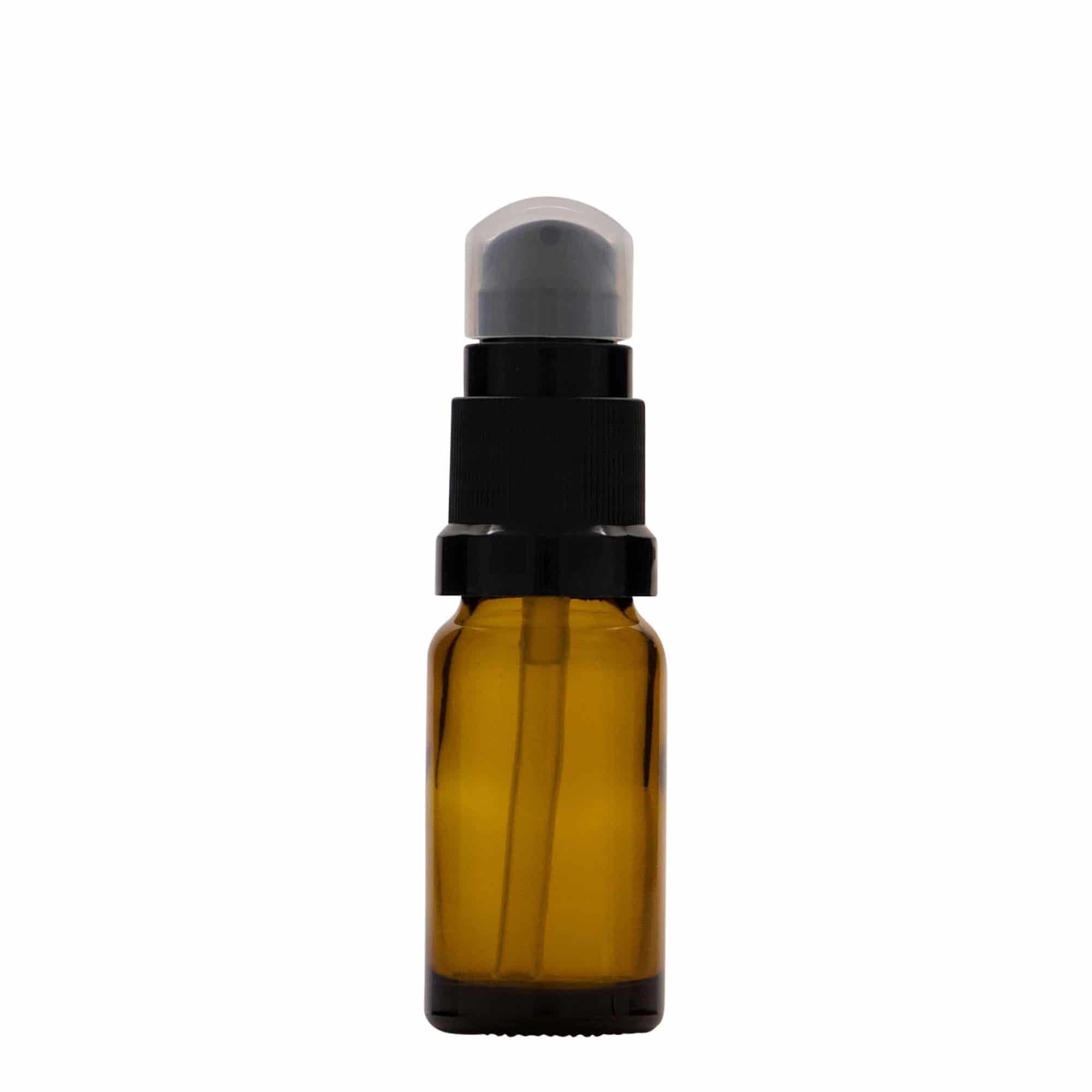 10 ml medisinsk flaske med lotionpumpe, glass, brun, åpning: DIN 18