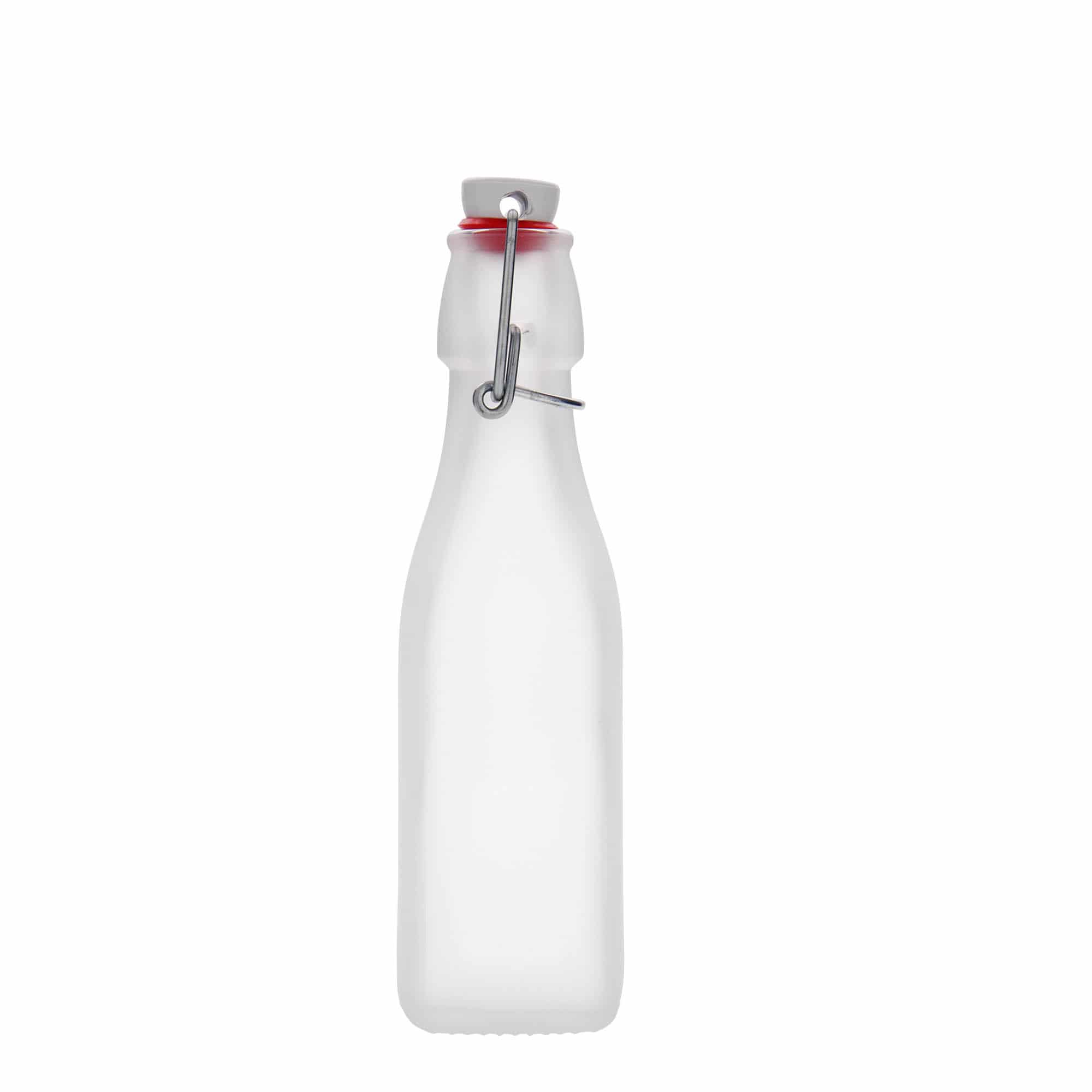 250 ml glassflaske "Swing, kvadratisk, hvit, åpning: Bøylelokk