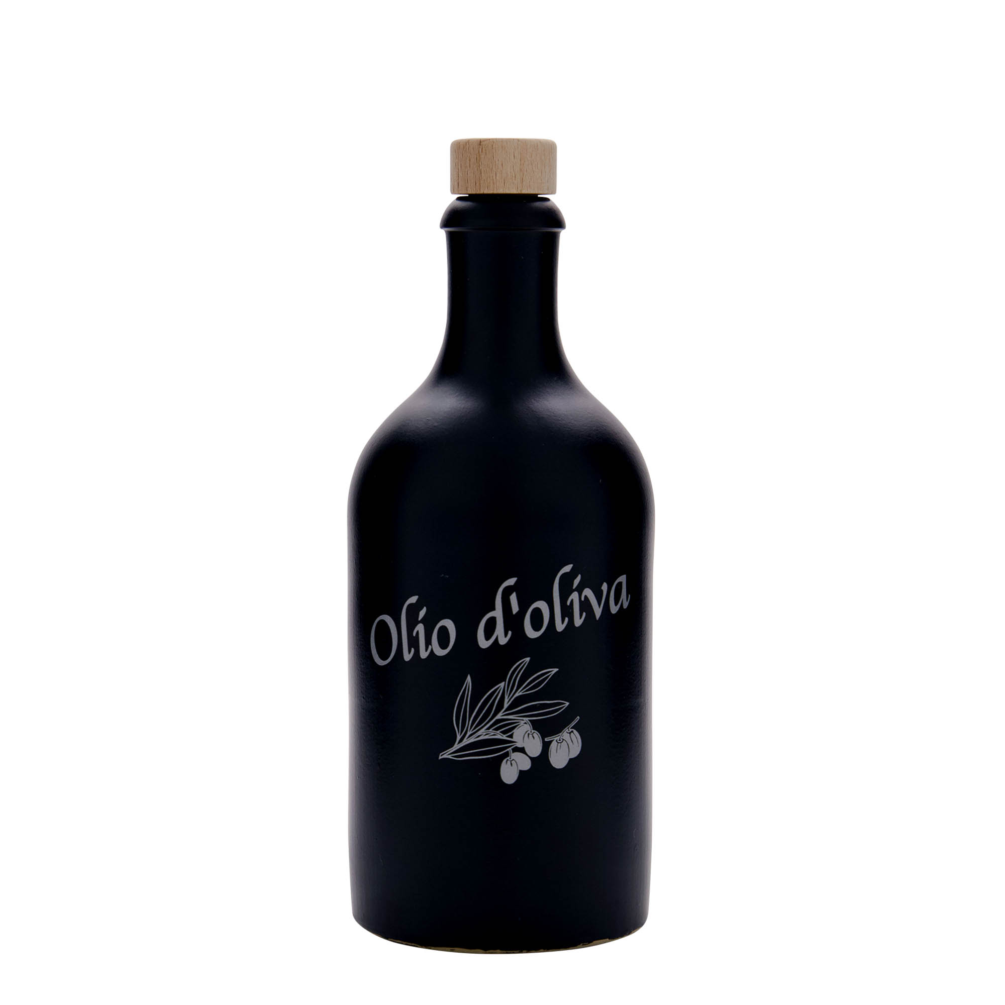 500 ml tonnekanne, motiv: olivenolje, steingods, svart, munnstykke: kork