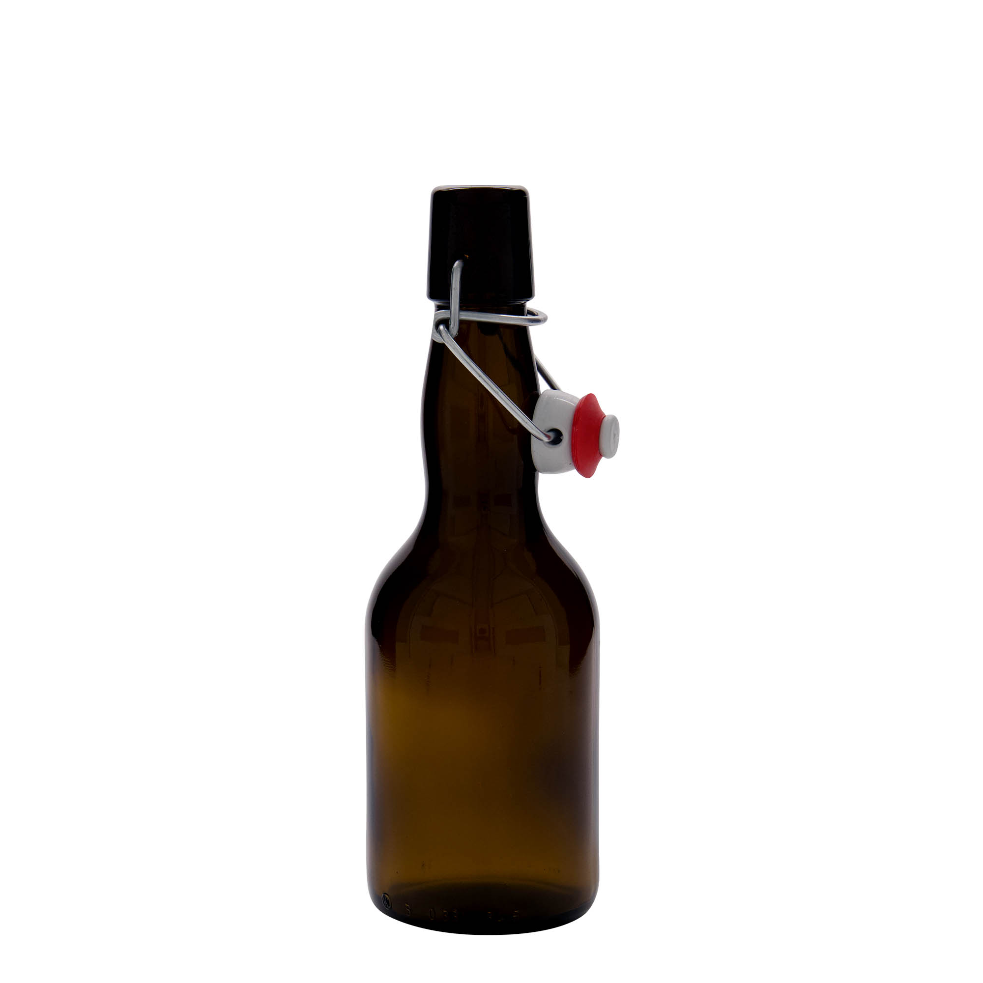 330 ml ølflaske med kragehals, glass, brun, åpning: patentlokk