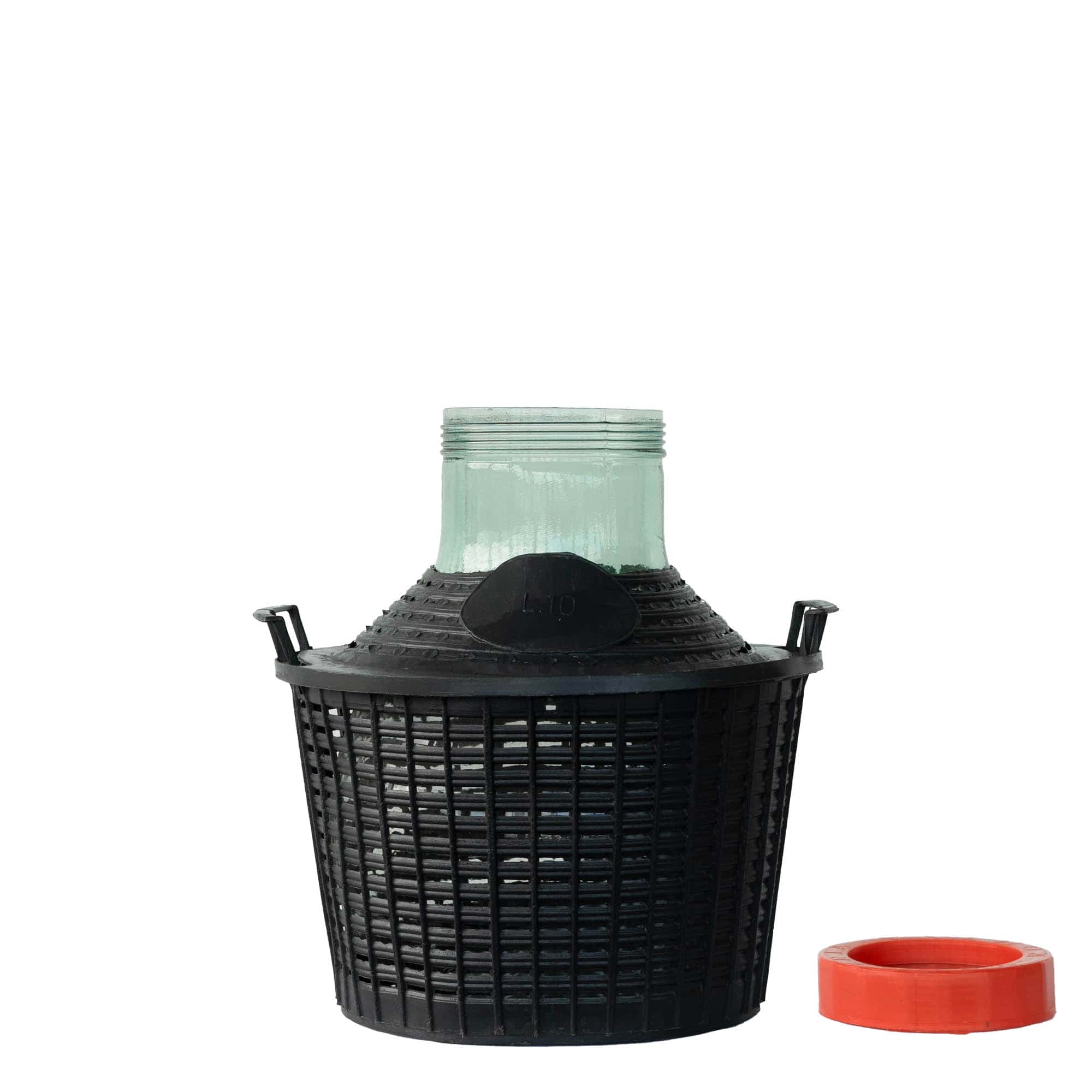 10 l ballongflaske med vid åpning, glass, munnstykke: skrukork