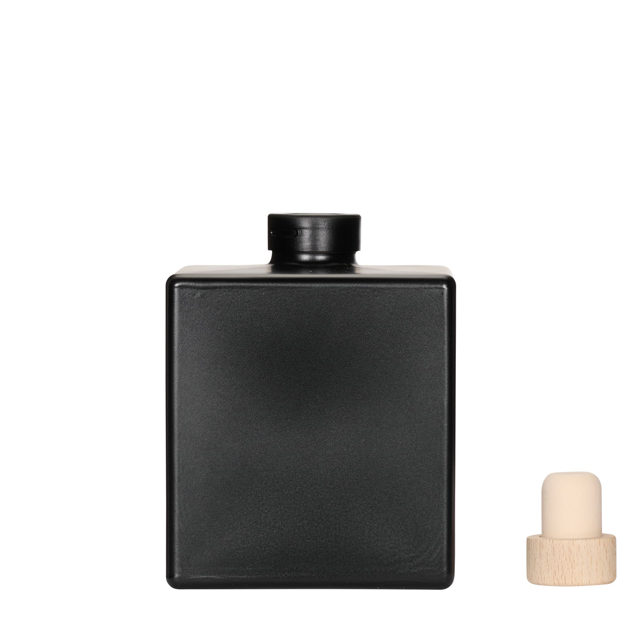 500 ml glassflaske 'Cube', firkantet, svart, åpning: kork