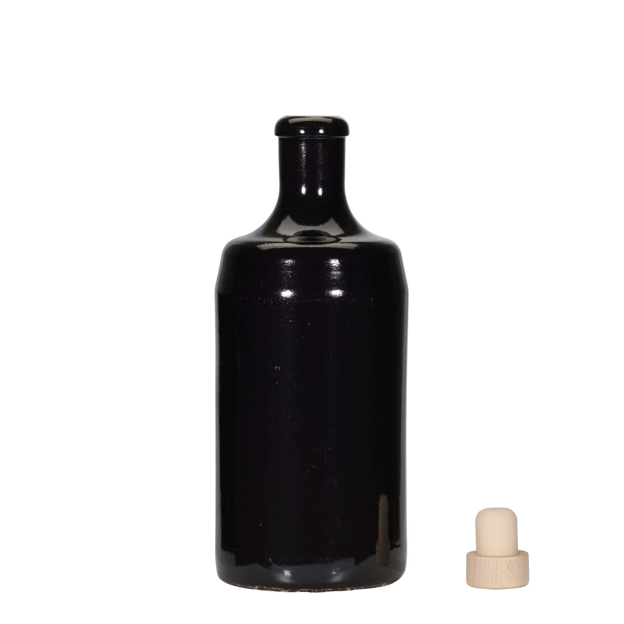 700 ml leirkrus "Calvados", steintøy, svart, åpning: Kork