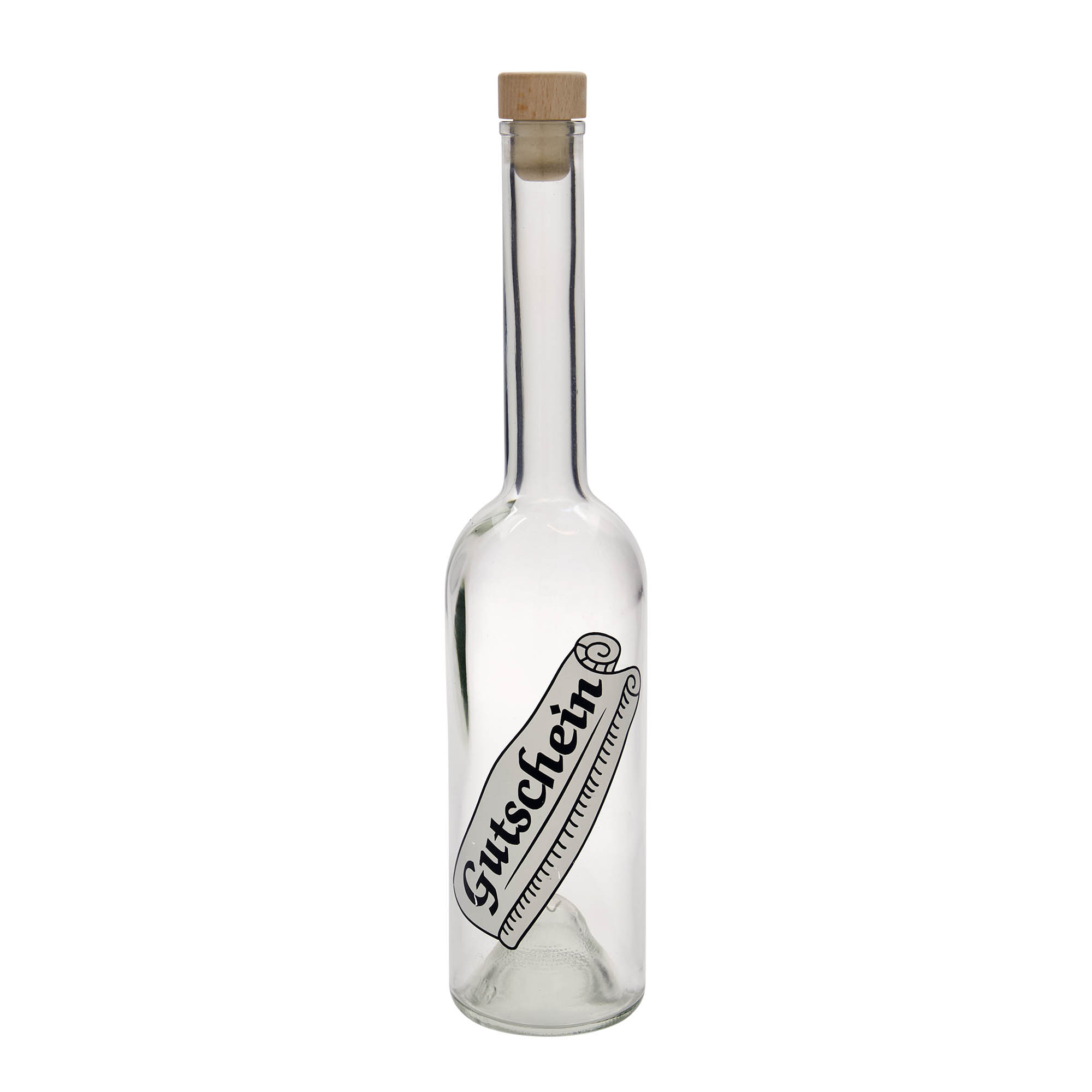500 ml glassflaske 'Opera', motiv: gavekort, åpning: kork