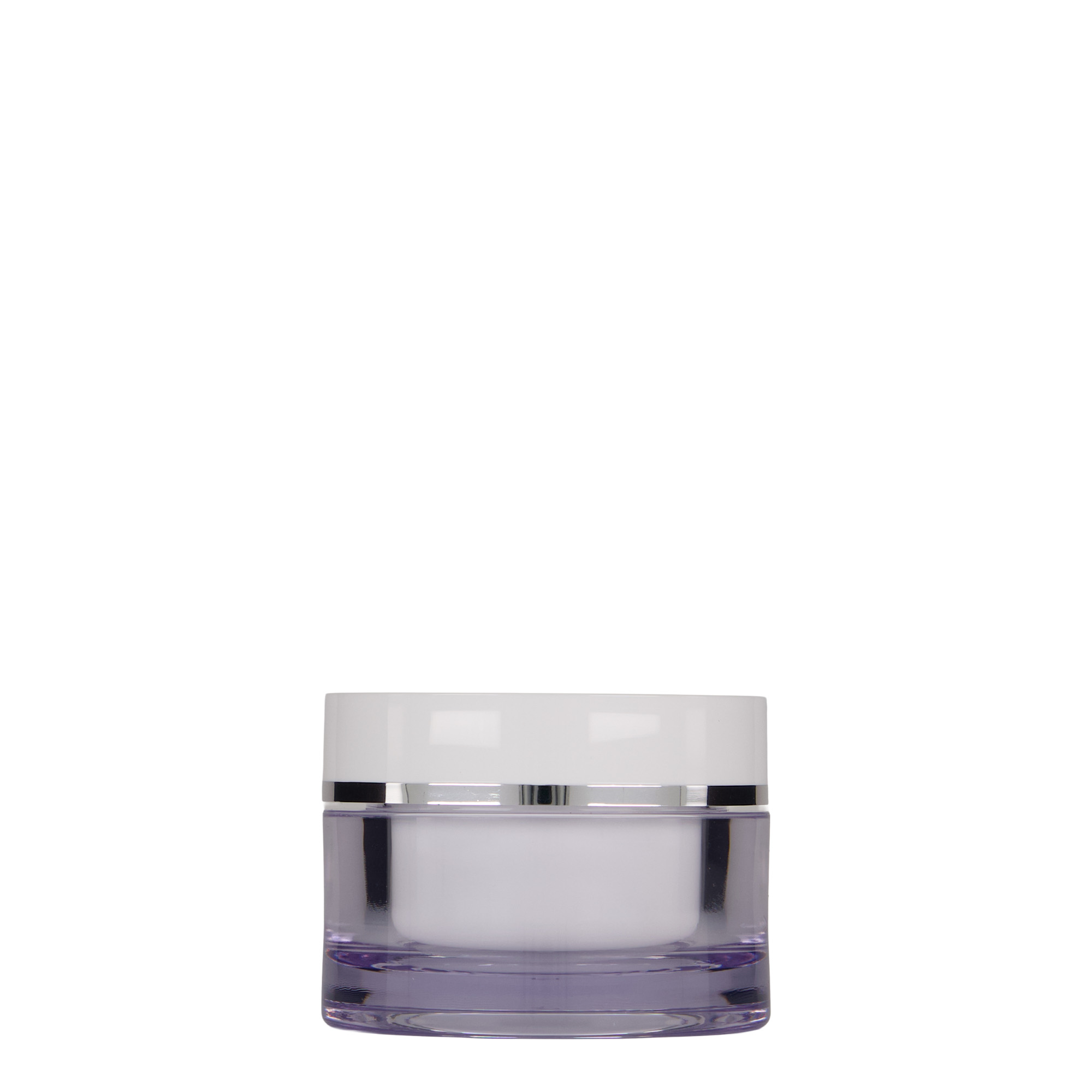 50 ml krukke, SAN-plast, hvit, åpning: skrukork