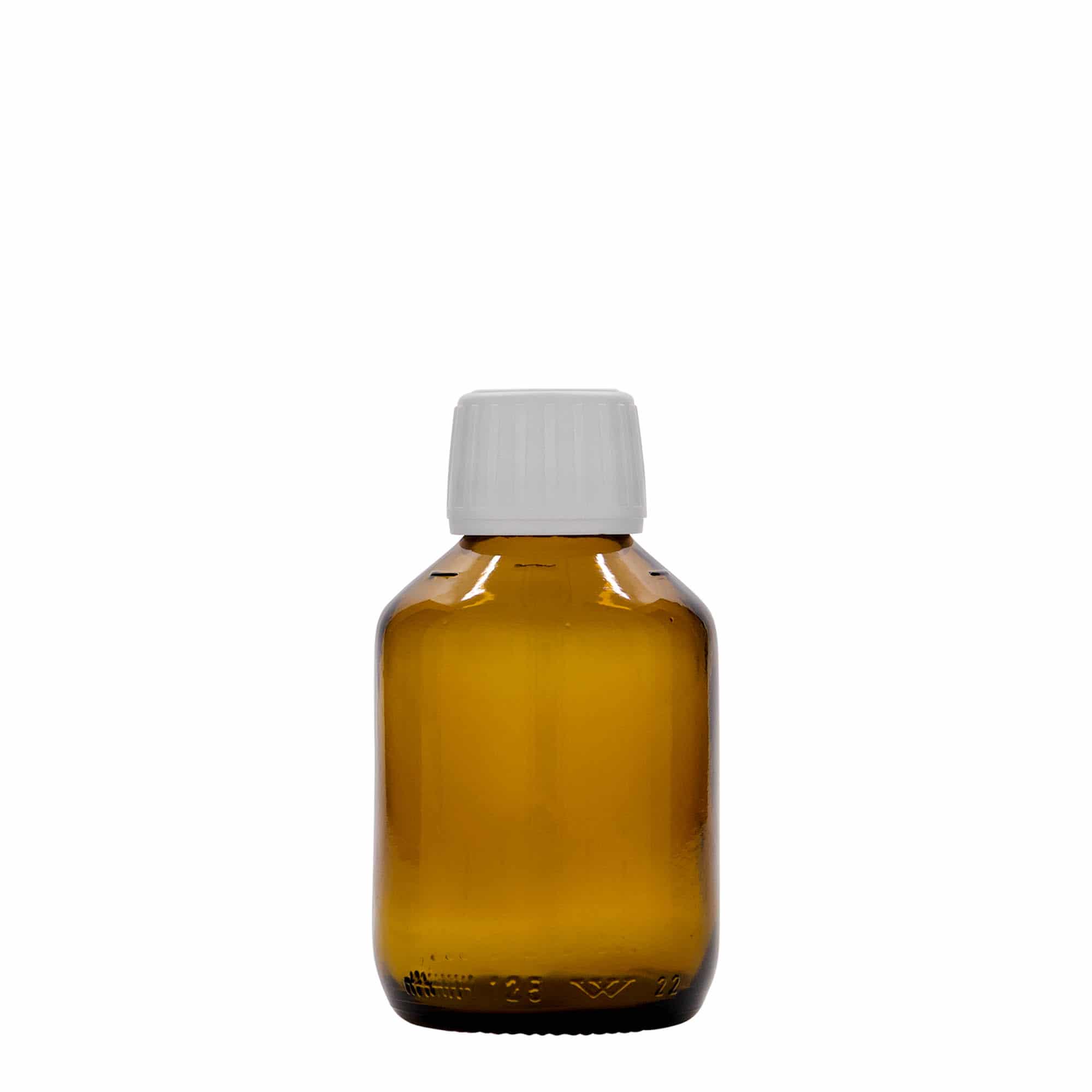 125 ml medisinflaske, brun, glass, åpning: PP 28