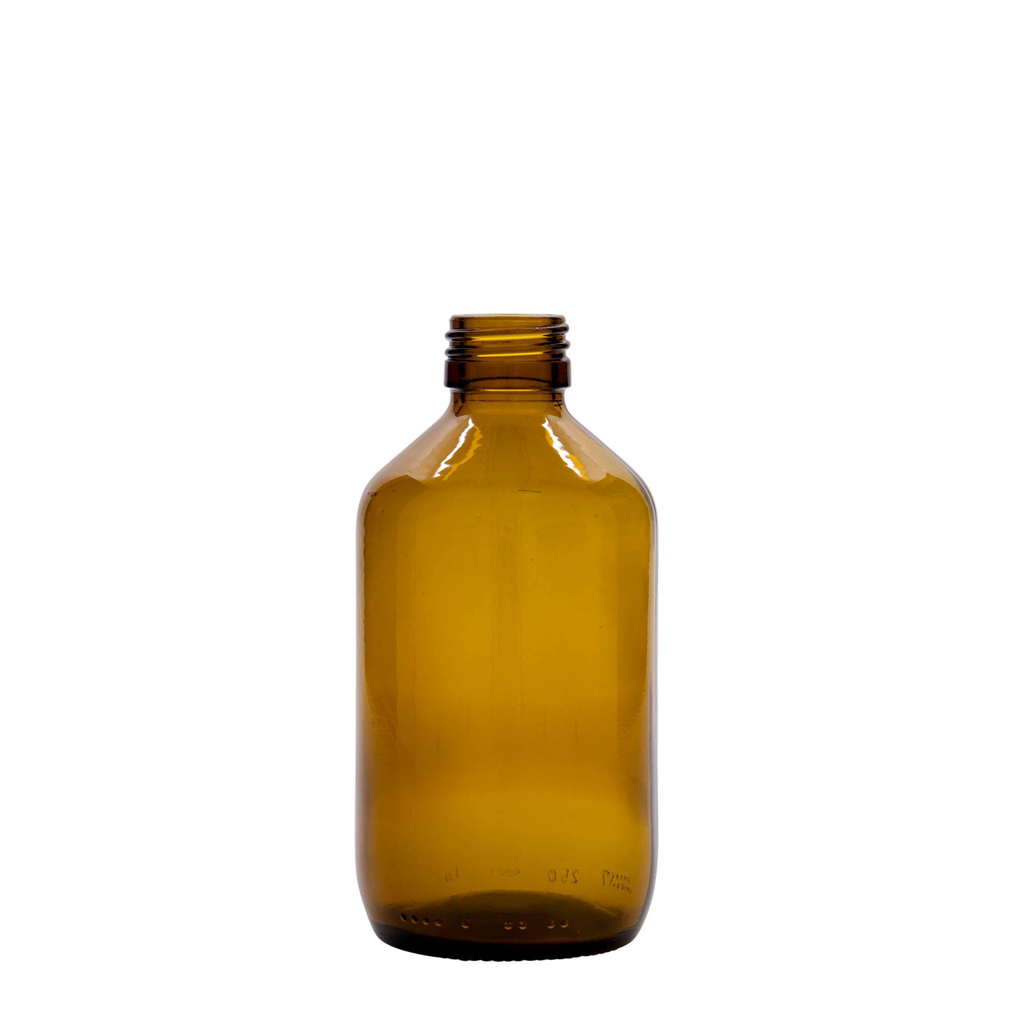 250 ml medisinsk flaske, brun, glass, åpning: PP 28 250 ml medisinsk flaske, brun, glass, åpning: PP 28