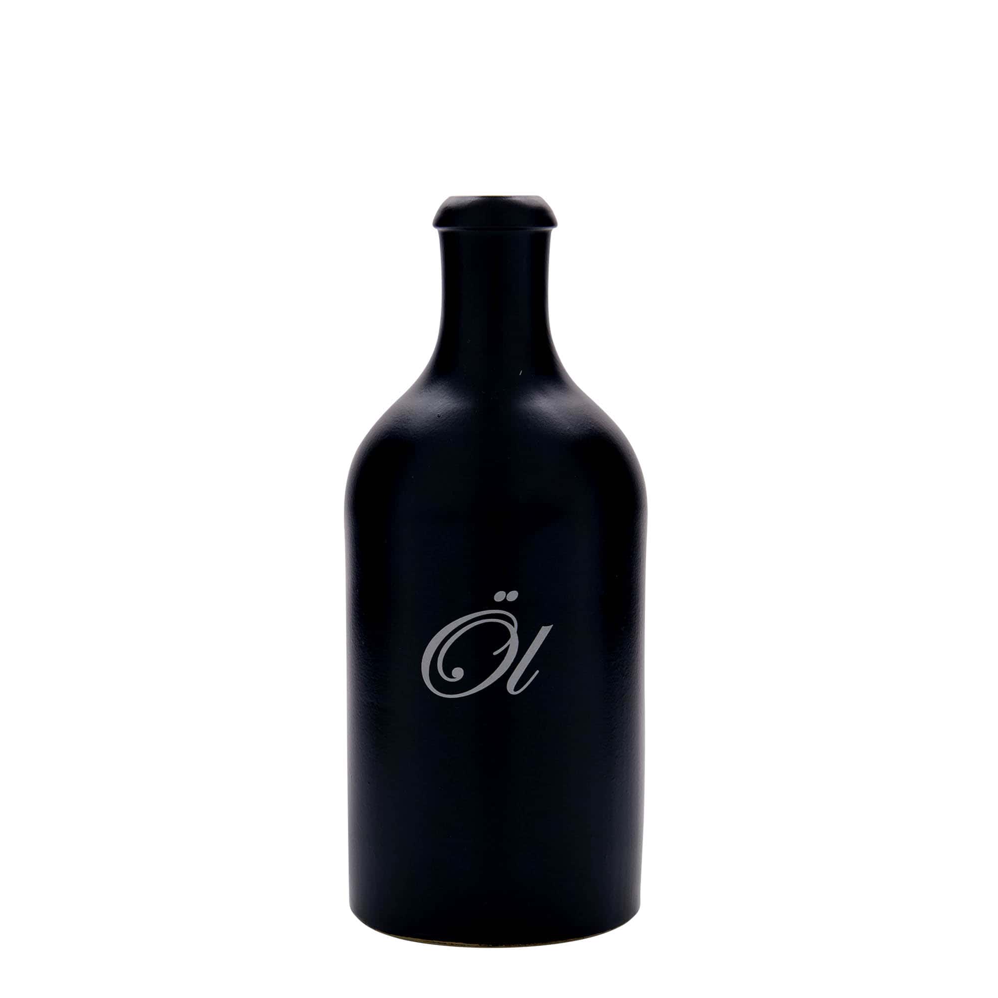 500 ml leirkrus, motiv: Olje, steintøy, svart, åpning: Kork 500 ml leirkrus, motiv: Olje, steintøy, svart, åpning: Kork